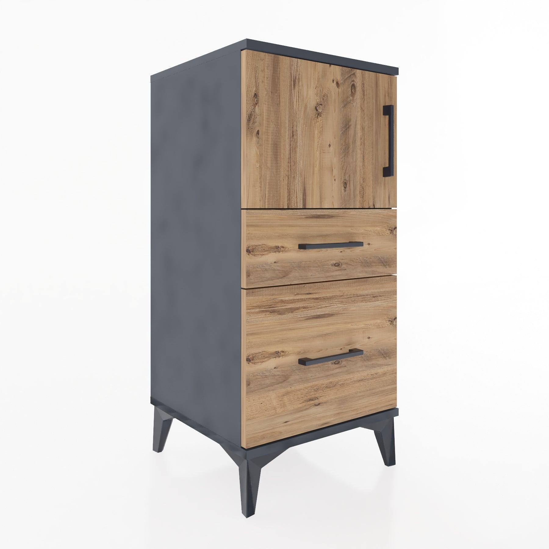 Woodntry Modular Nightstand Anthracite 44x44x84 cm with Cover and Drawer KC45-2