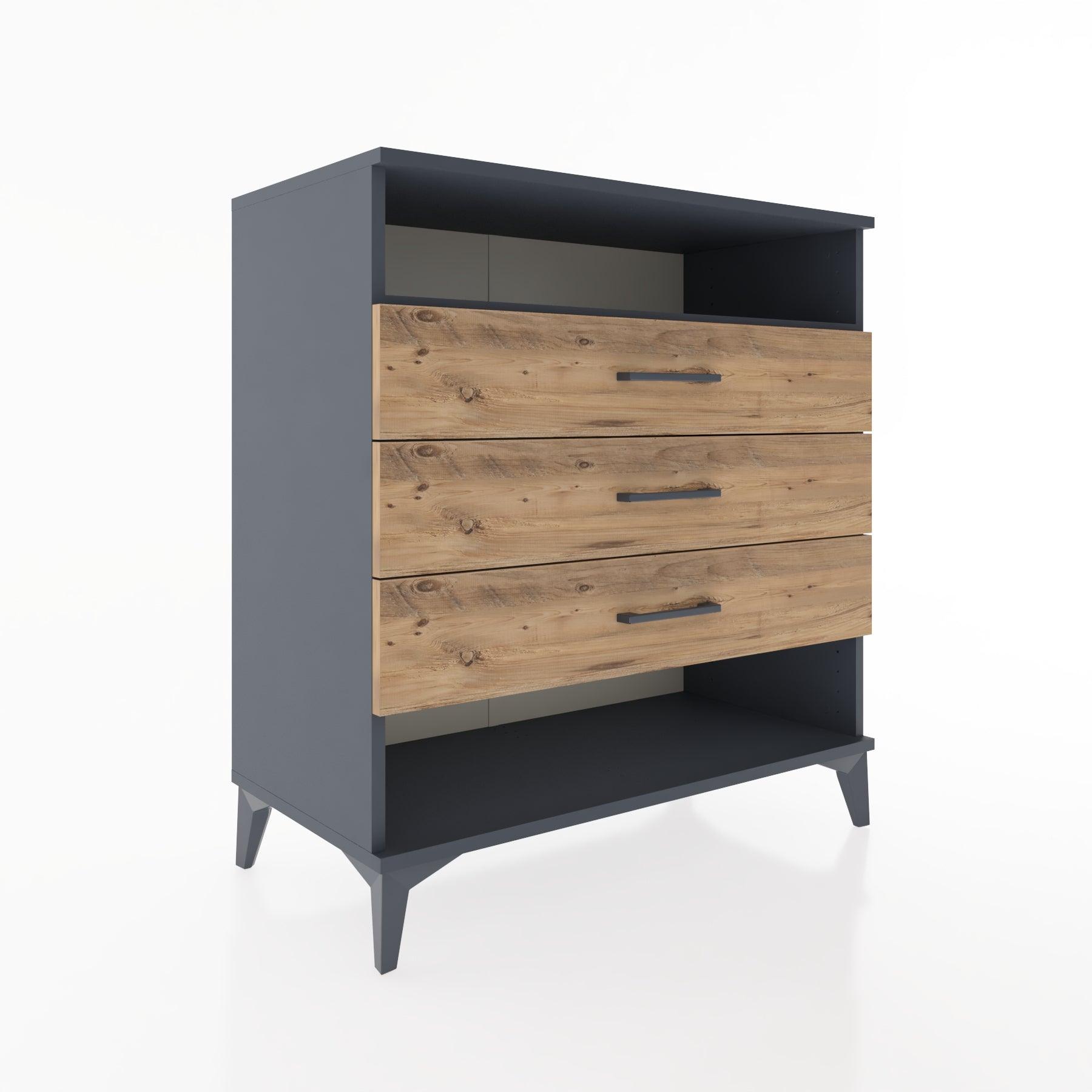 Woodntry Modüler Şifonyer Antrasit 88x44x84 cm Çekmeceli ve Raflı CR20-2