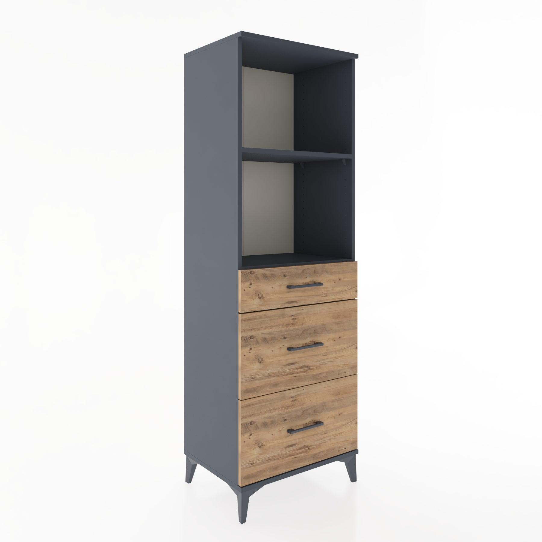 Woodntry Modüler Dolap Antrasit 60x44x170 cm Çekmeceli ve Raflı CR47-2