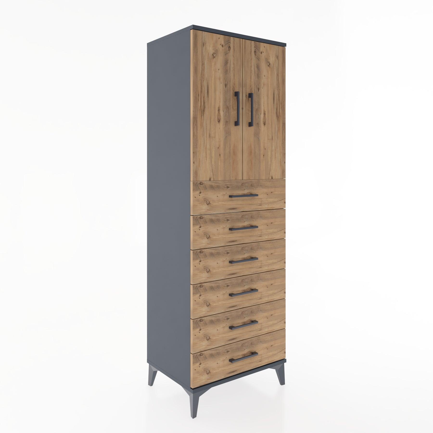 Woodntry Modular Cabinet Anthracite 60x44x170 cm with Doors and Drawers KC3-2