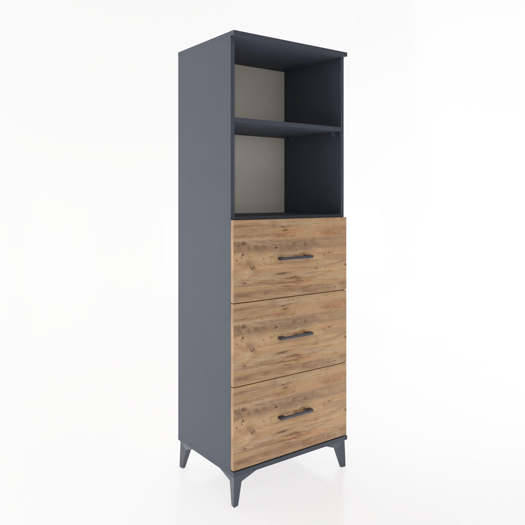 Woodntry Modüler Dolap Antrasit 60x44x170 cm Çekmeceli ve Raflı CR51-2