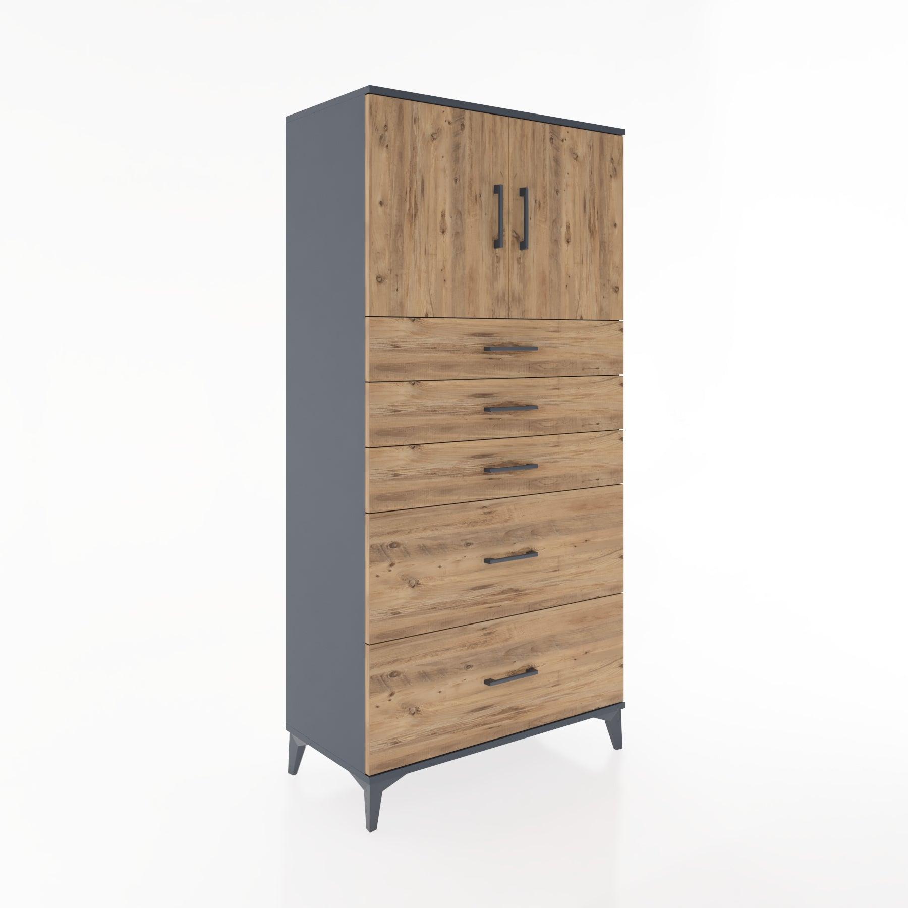 Woodntry Modular Cabinet Anthracite 88x44x170 cm with Doors and Drawers KC18-2