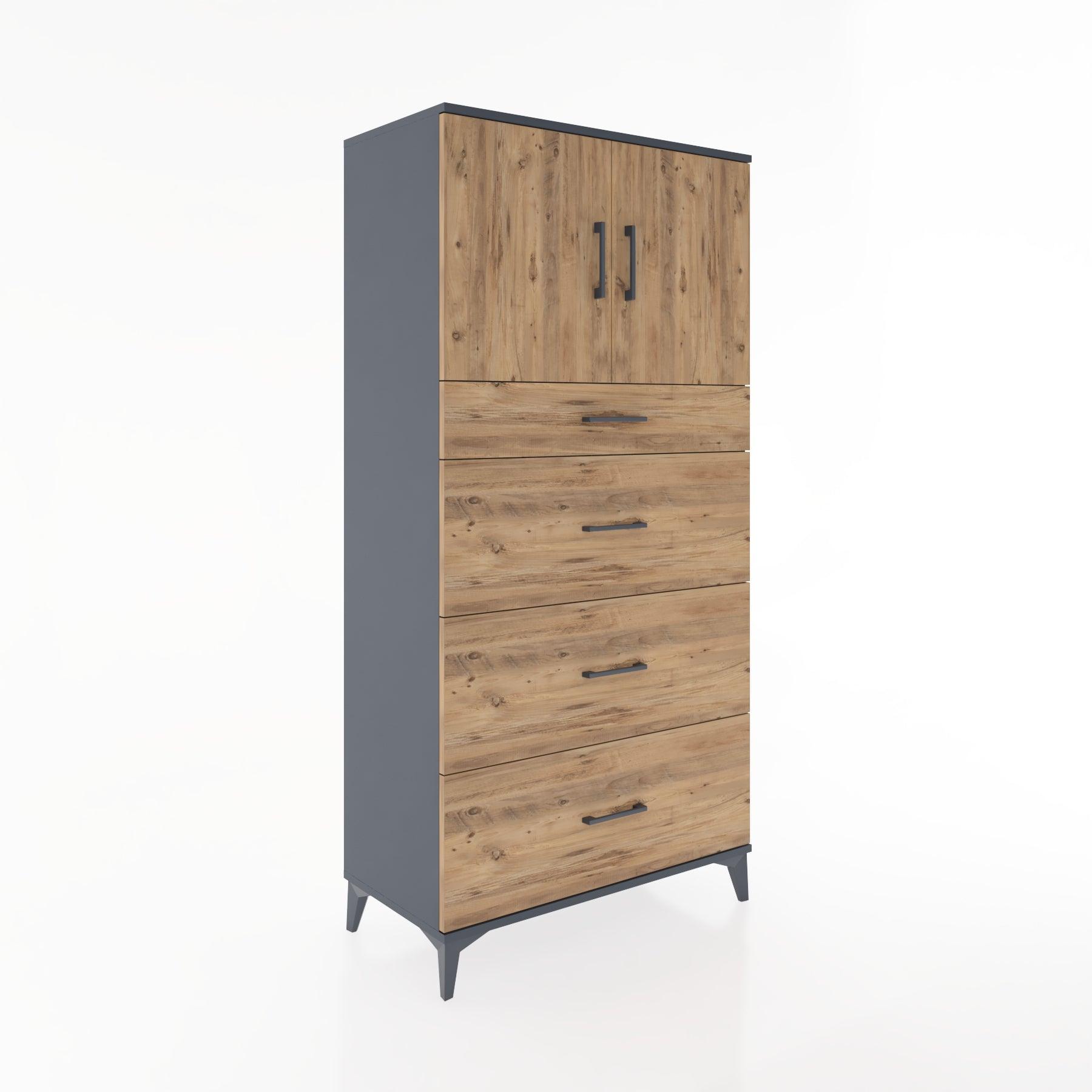 Woodntry Modular Cabinet Anthracite 88x44x170 cm with Doors and Drawers KC23-2
