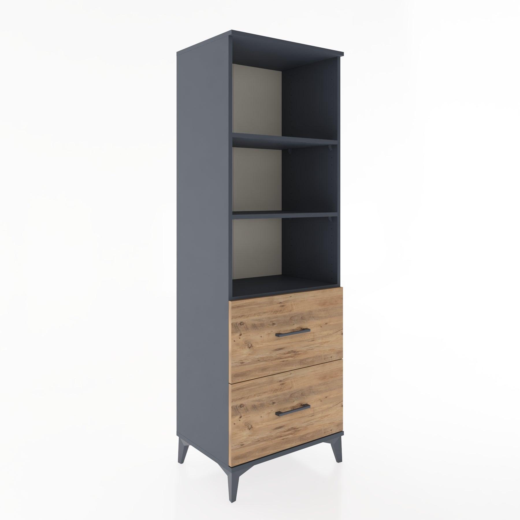 Woodntry Modüler Dolap Antrasit 60x44x170 cm Çekmeceli ve Raflı CR48-2