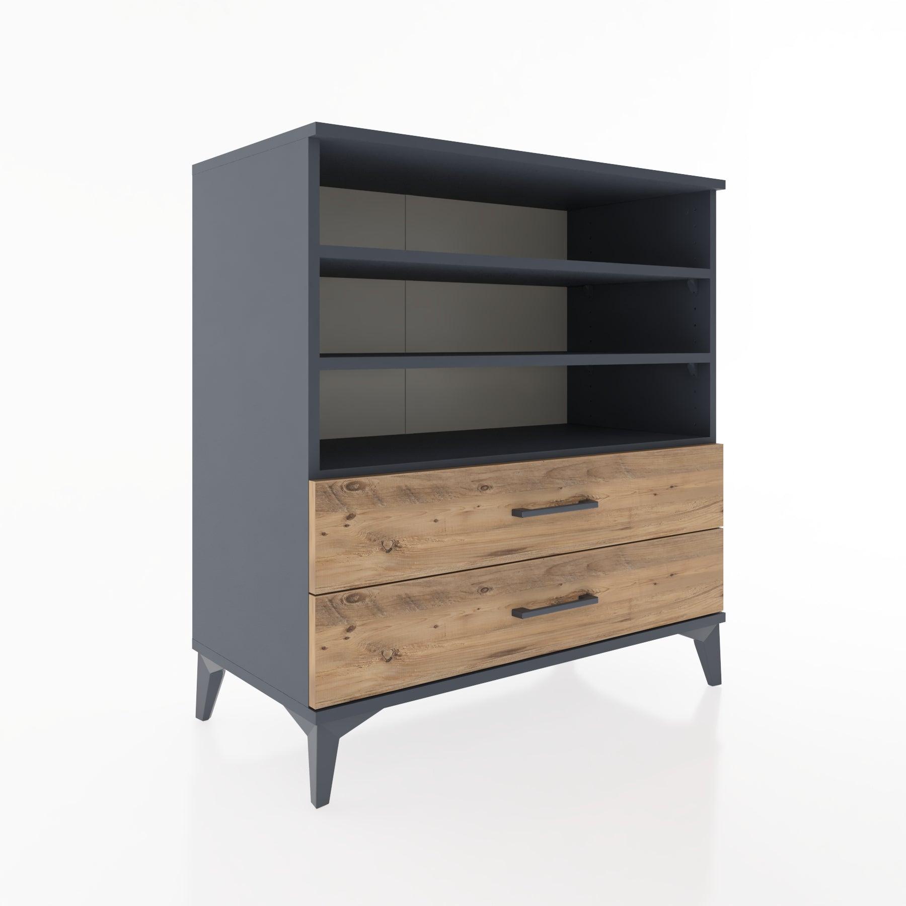 Woodntry Modüler Şifonyer Antrasit 88x44x84 cm Çekmeceli ve Raflı CR15-2
