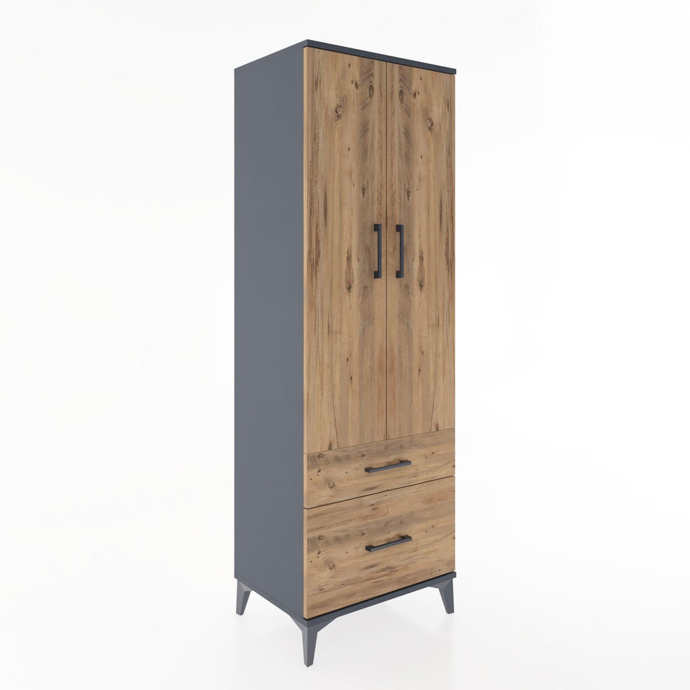 Woodntry Modüler Dolap Antrasit 60x44x170 cm Kapaklı ve Çekmeceli KC15-2