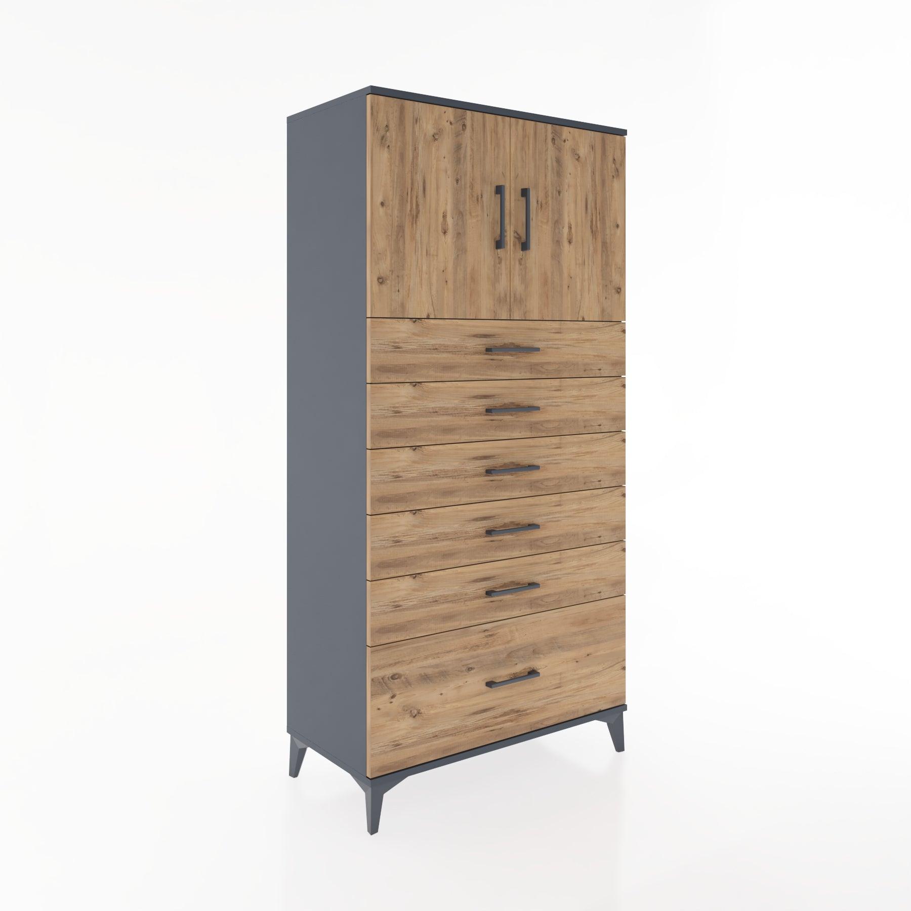 Woodntry Modular Cabinet Anthracite 88x44x170 cm with Doors and Drawers KC11-2