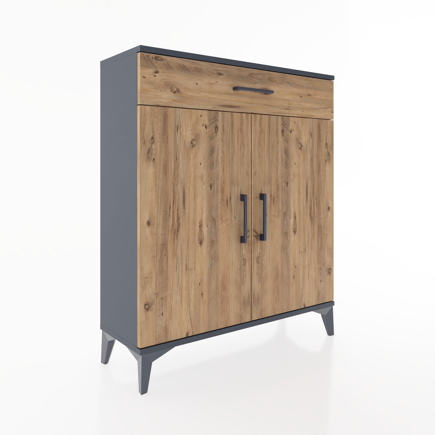 Woodntry Modüler Şifonyer Antrasit 88x30x94 cm Kapaklı ve Çekmeceli KC1-2