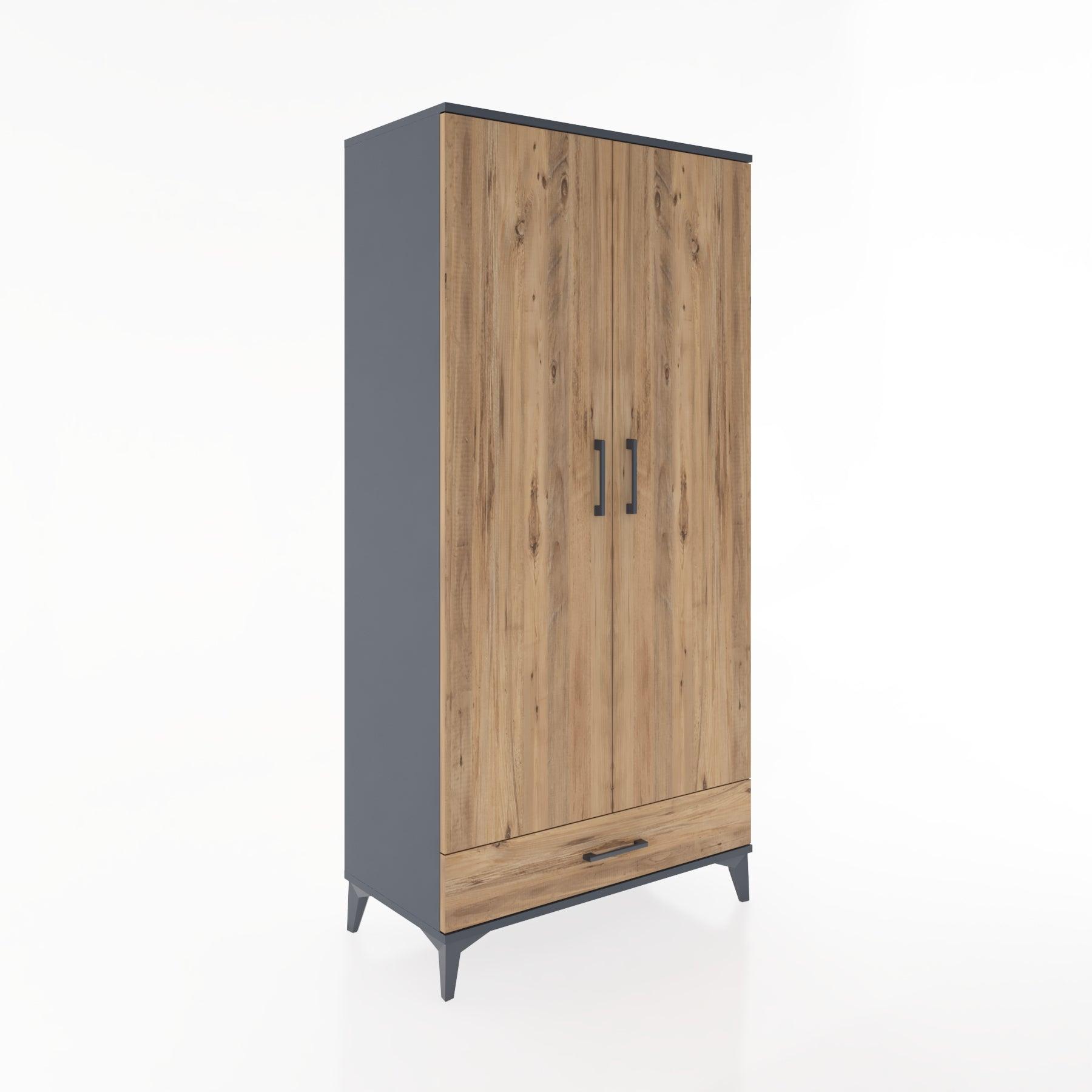 Woodntry Modüler Dolap Antrasit 88x44x170 cm Kapaklı ve Çekmeceli KC30-2