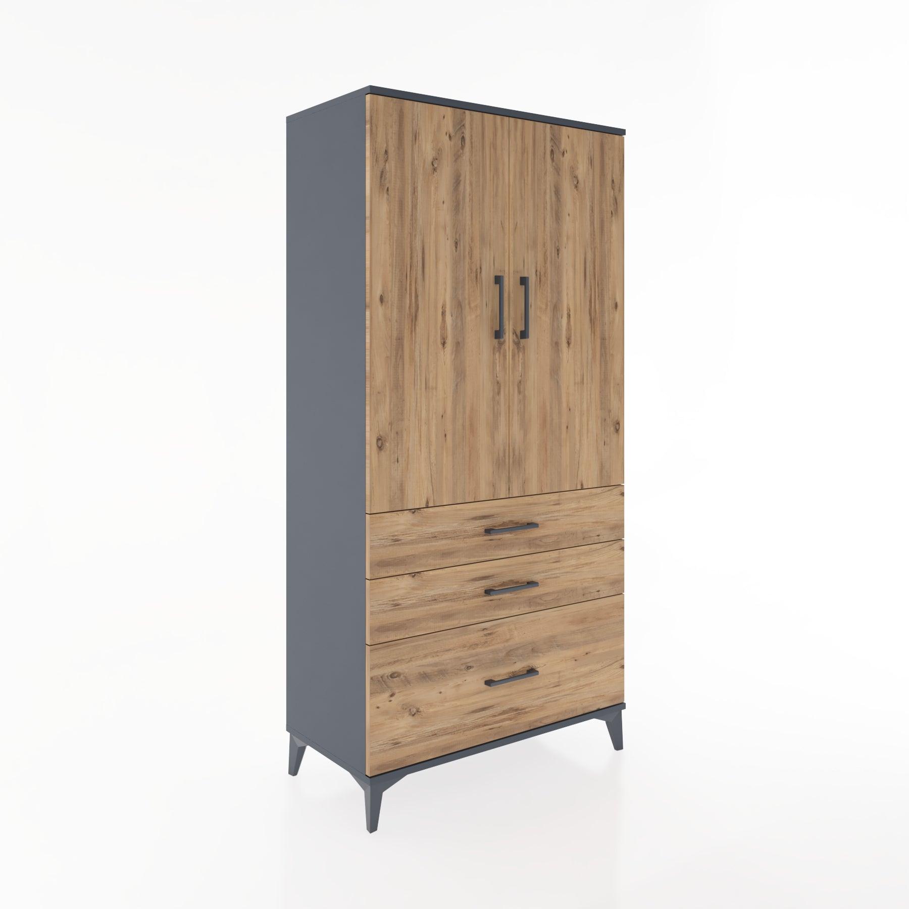 Woodntry Modular Cabinet Anthracite 88x44x170 cm with Doors and Drawers KC14-2