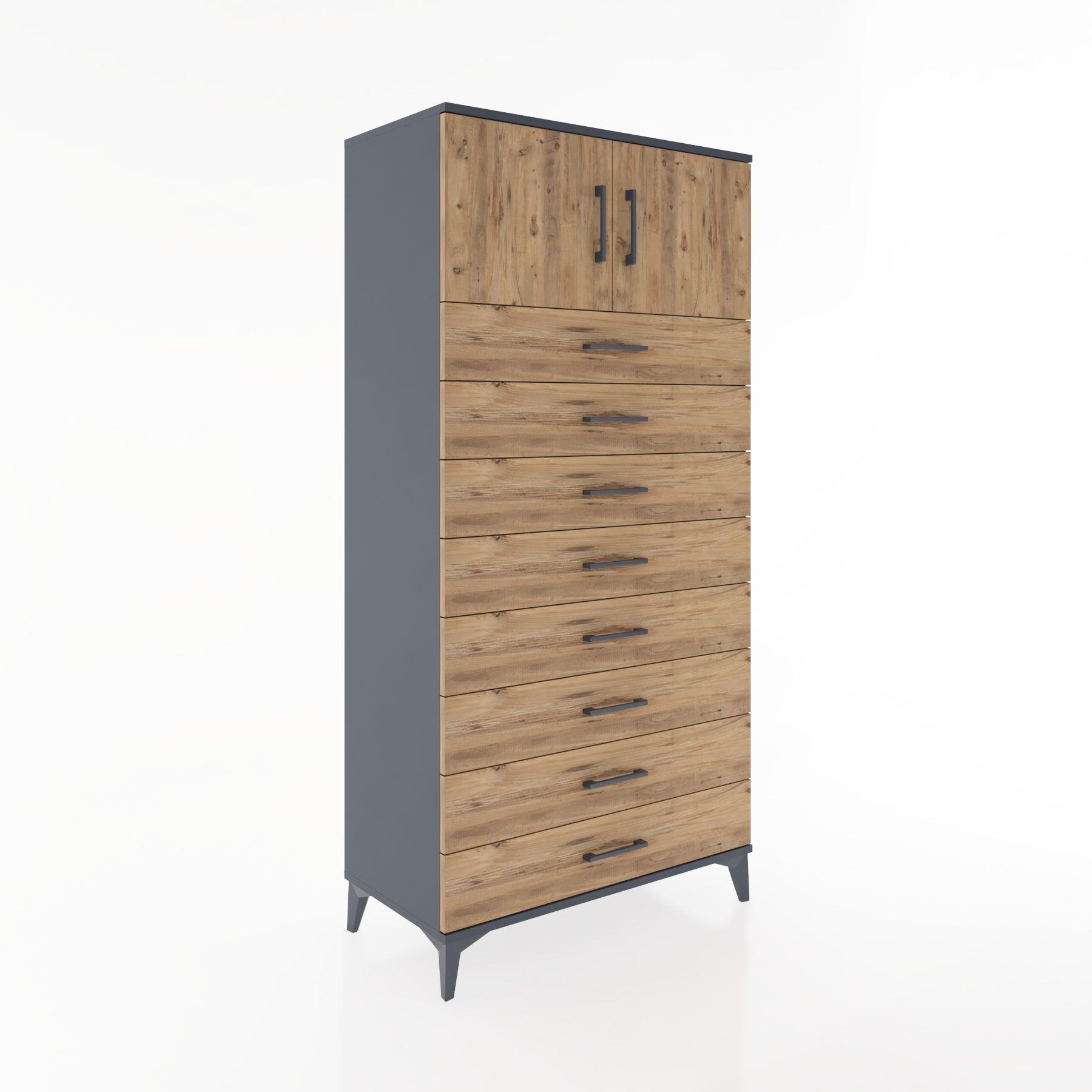 Woodntry Modular Cabinet Anthracite 88x44x170 cm with Doors and Drawers KC1-2
