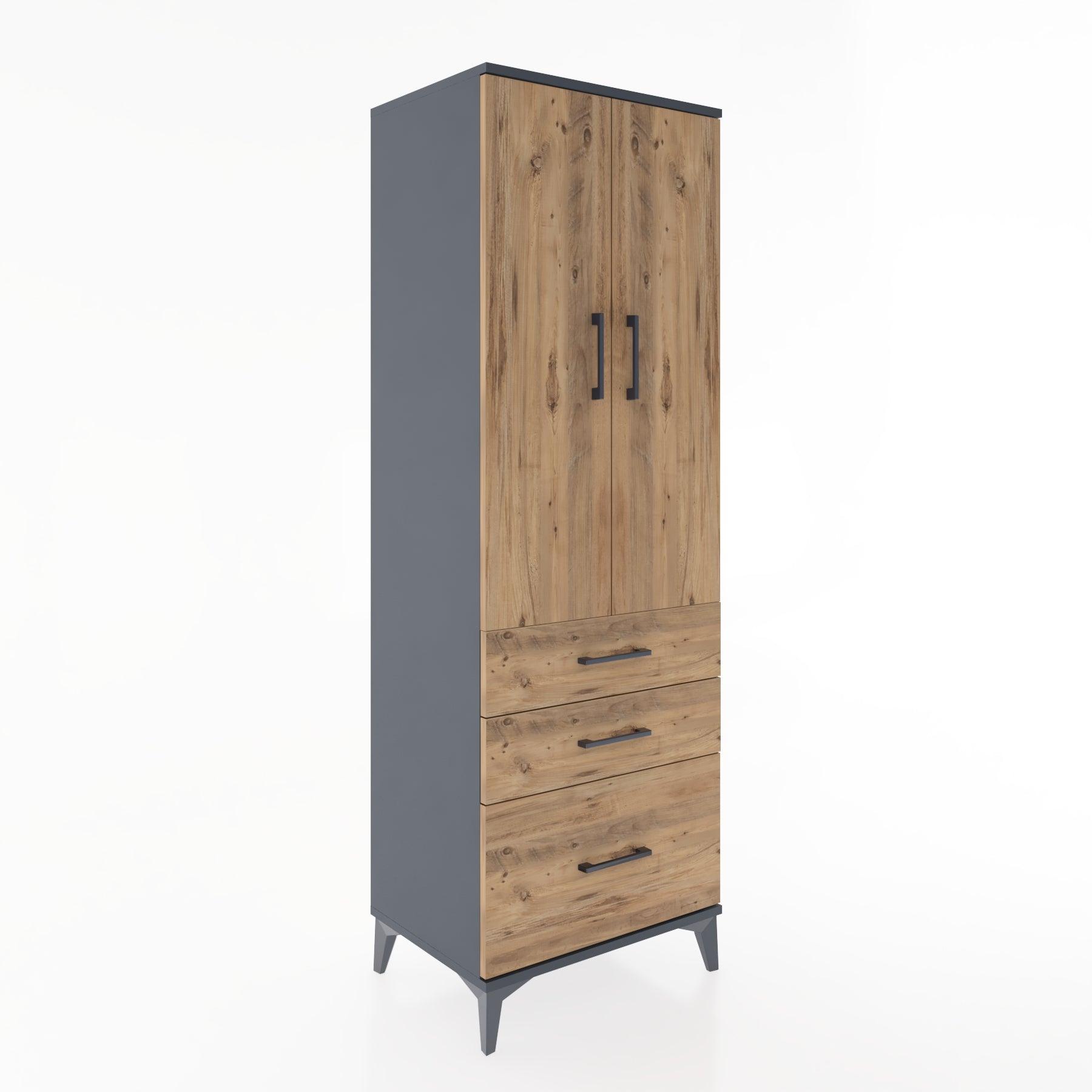 Woodntry Modular Cabinet Anthracite 60x44x170 cm with Doors and Drawers KC14-2