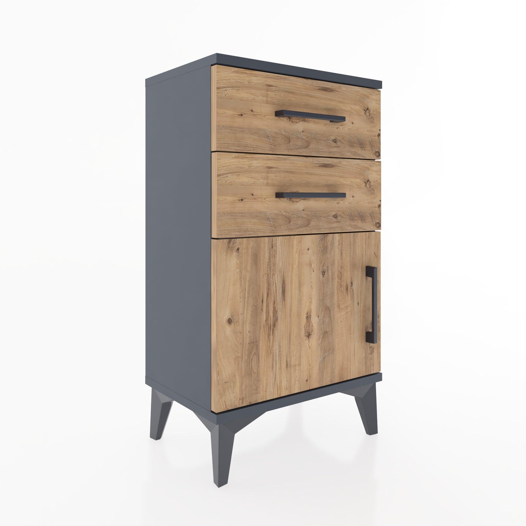 Woodntry Modüler Komodin İki Çekmece ve Kapaklı 44x30x68 cm Antrasit - Woodntry