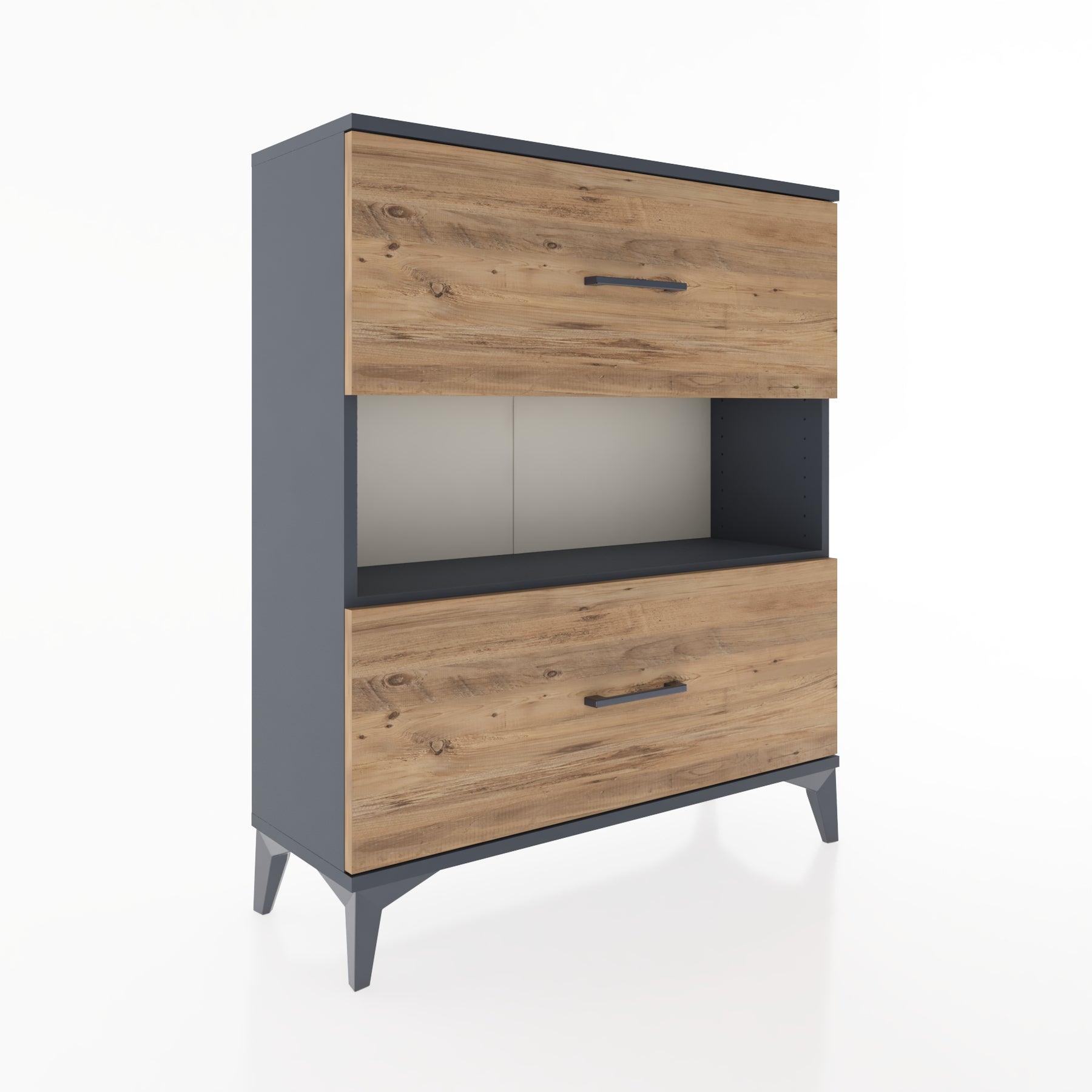 Woodntry Modüler Şifonyer Antrasit 88x30x94 cm Çekmeceli ve Raflı CR17-2