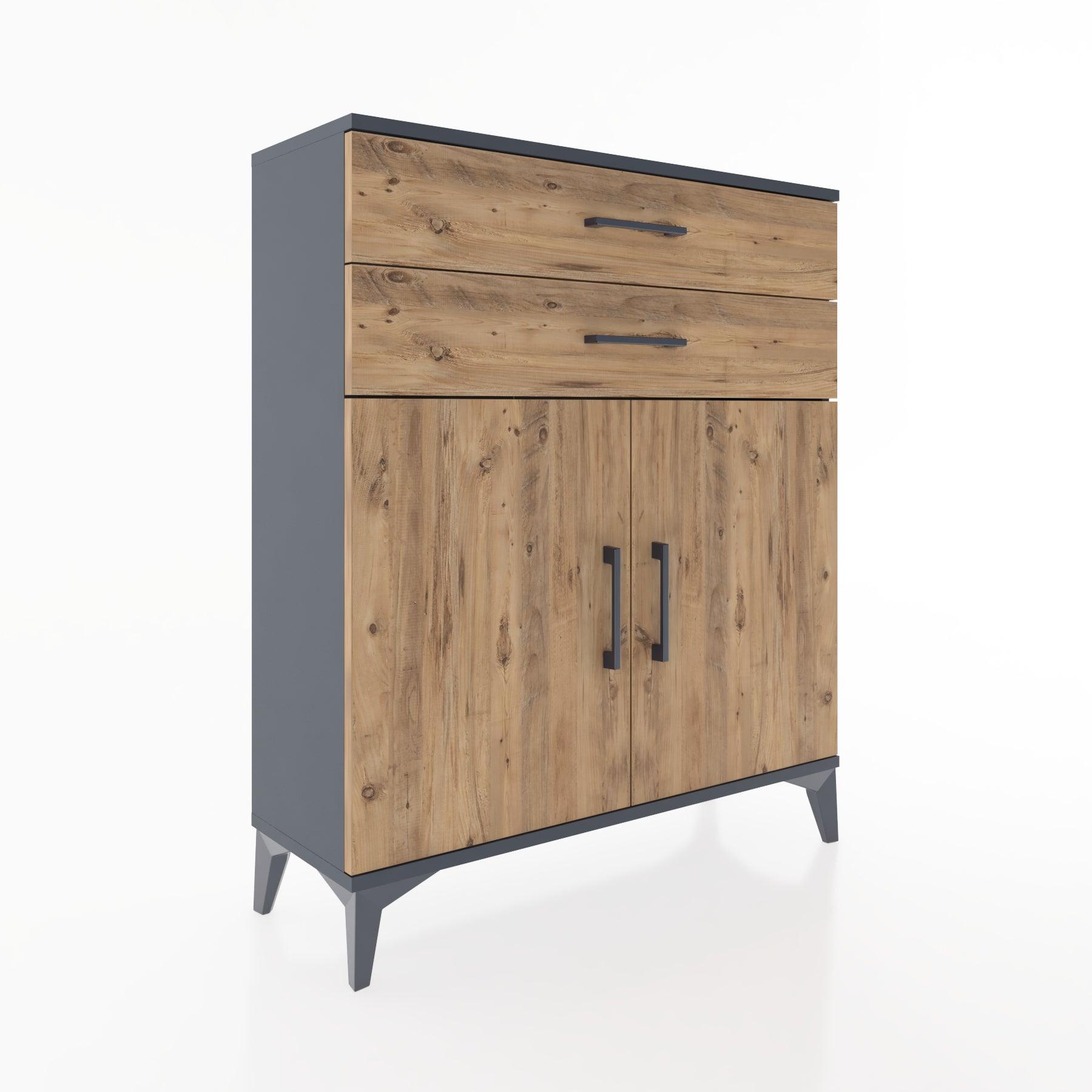 Woodntry Modüler Şifonyer Antrasit 88x30x94 cm Kapaklı ve Çekmeceli KC3-2