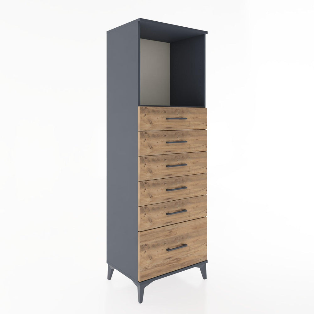 Woodntry Modüler Dolap Antrasit 60x44x170 cm Çekmeceli ve Raflı CR39-2