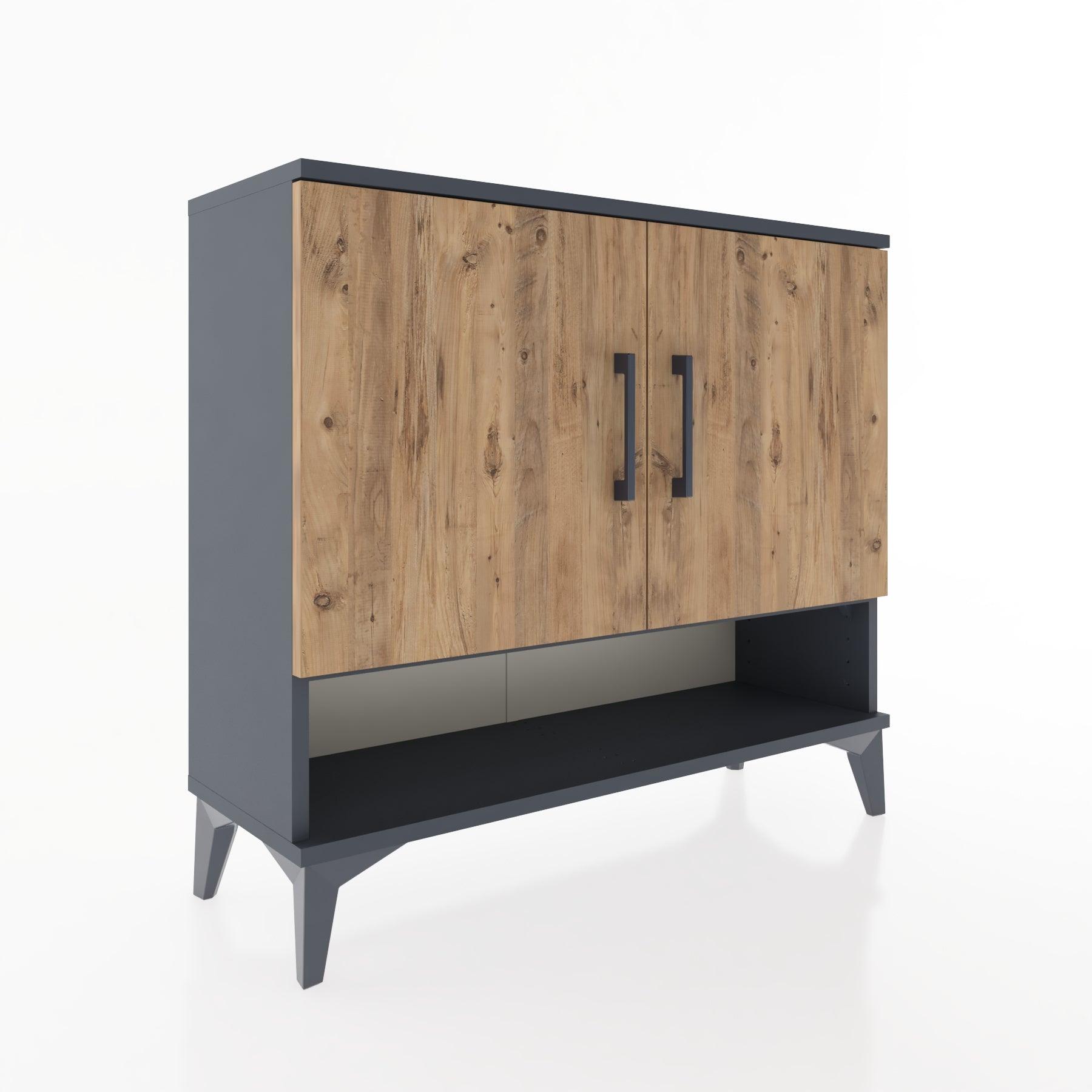 Woodntry Modüler Şifonyer İki Kapak ve Raflı V1 88x30x68 cm Antrasit - Woodntry