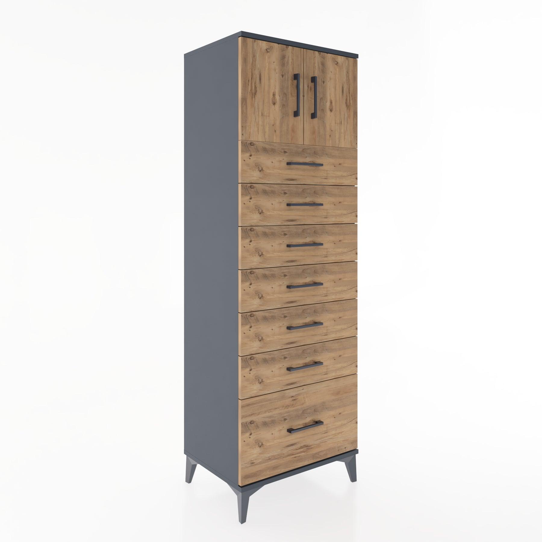 Woodntry Modular Cabinet Anthracite 60x44x170 cm with Doors and Drawers KC10-2