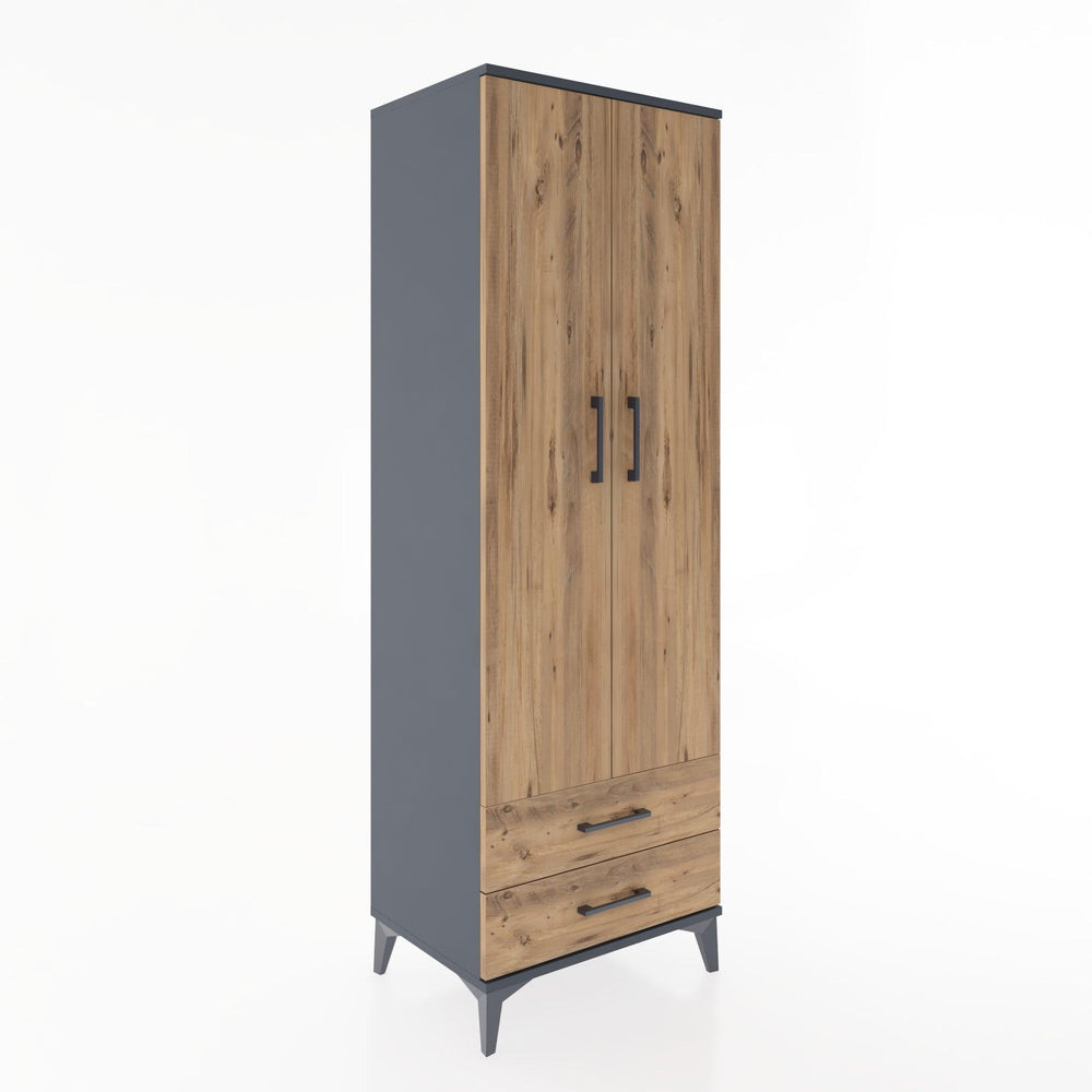 Woodntry Modüler Dolap Antrasit 60x44x170 cm Kapaklı ve Çekmeceli KC29-2