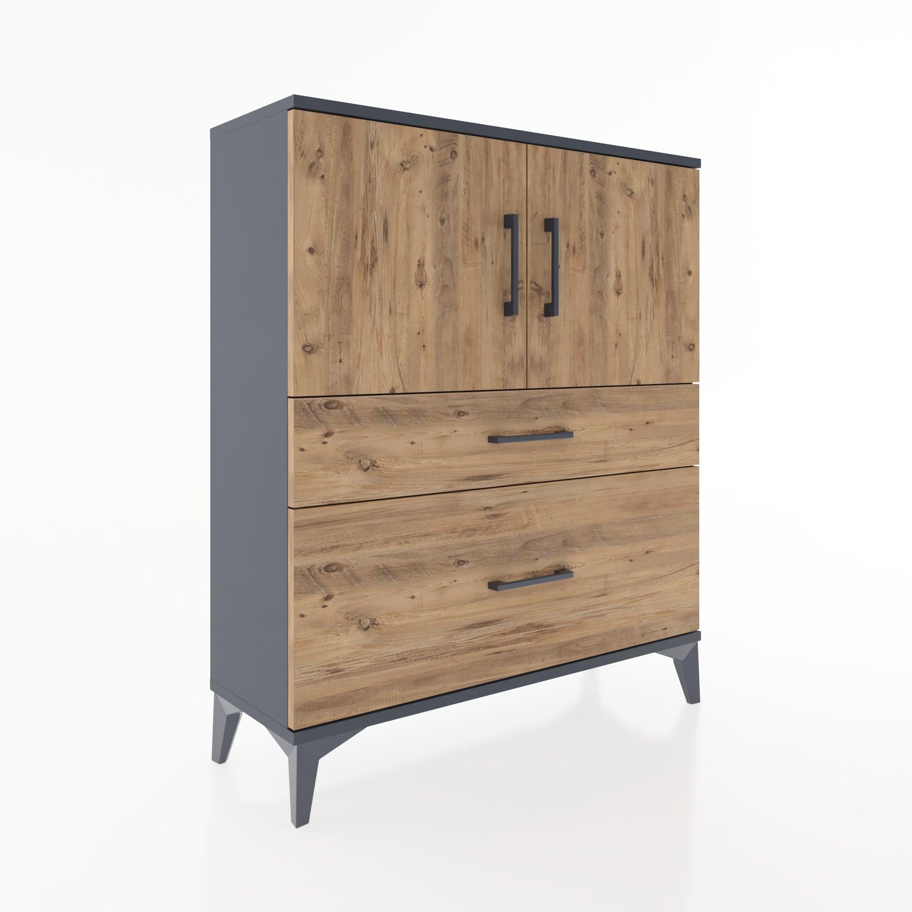 Woodntry Modüler Şifonyer Antrasit 88x30x94 cm Kapaklı ve Çekmeceli KC11-2
