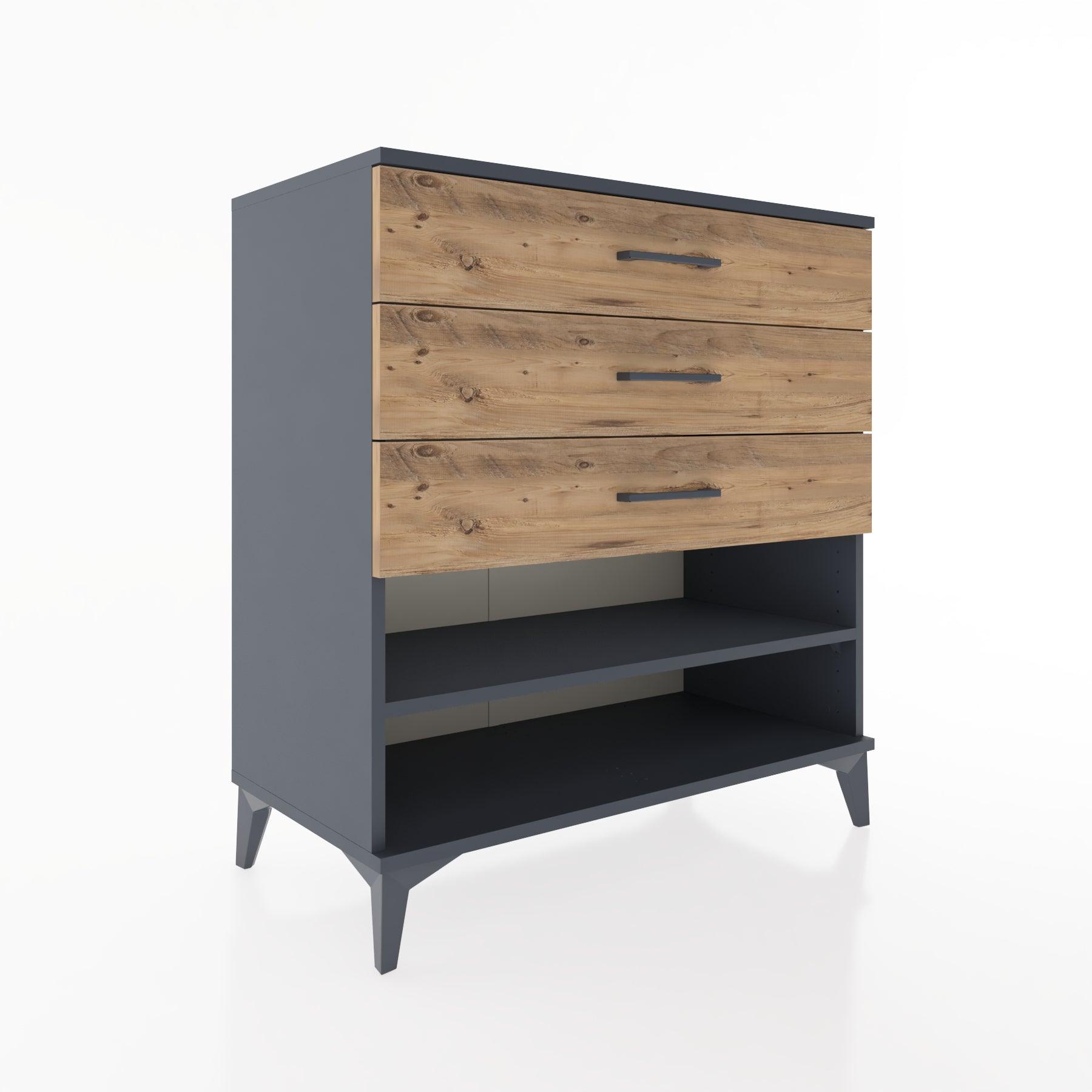 Woodntry Modüler Şifonyer Antrasit 88x44x84 cm Çekmeceli ve Raflı CR12-2