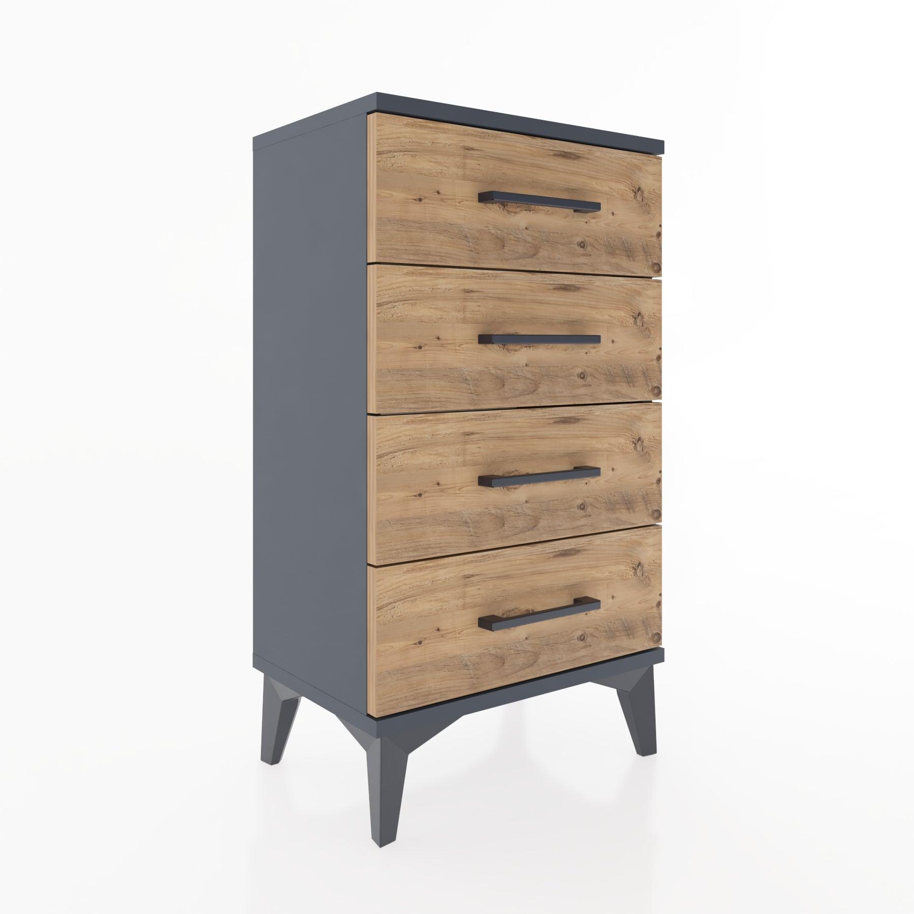 Woodntry Modüler Komodin 4 Çekmeceli 44x30x68 cm Antrasit - Woodntry