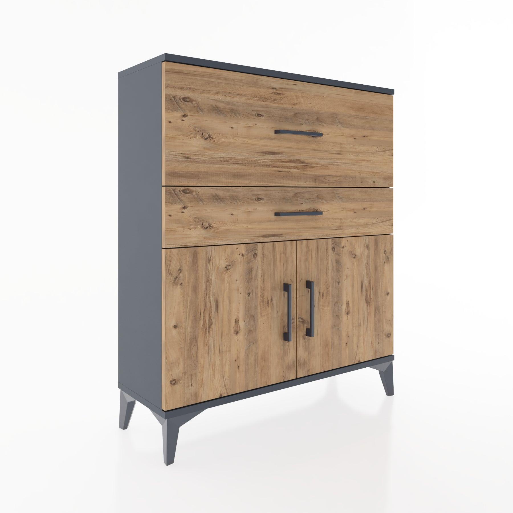 Woodntry Modüler Şifonyer Antrasit 88x30x94 cm Kapaklı ve Çekmeceli KC12-2