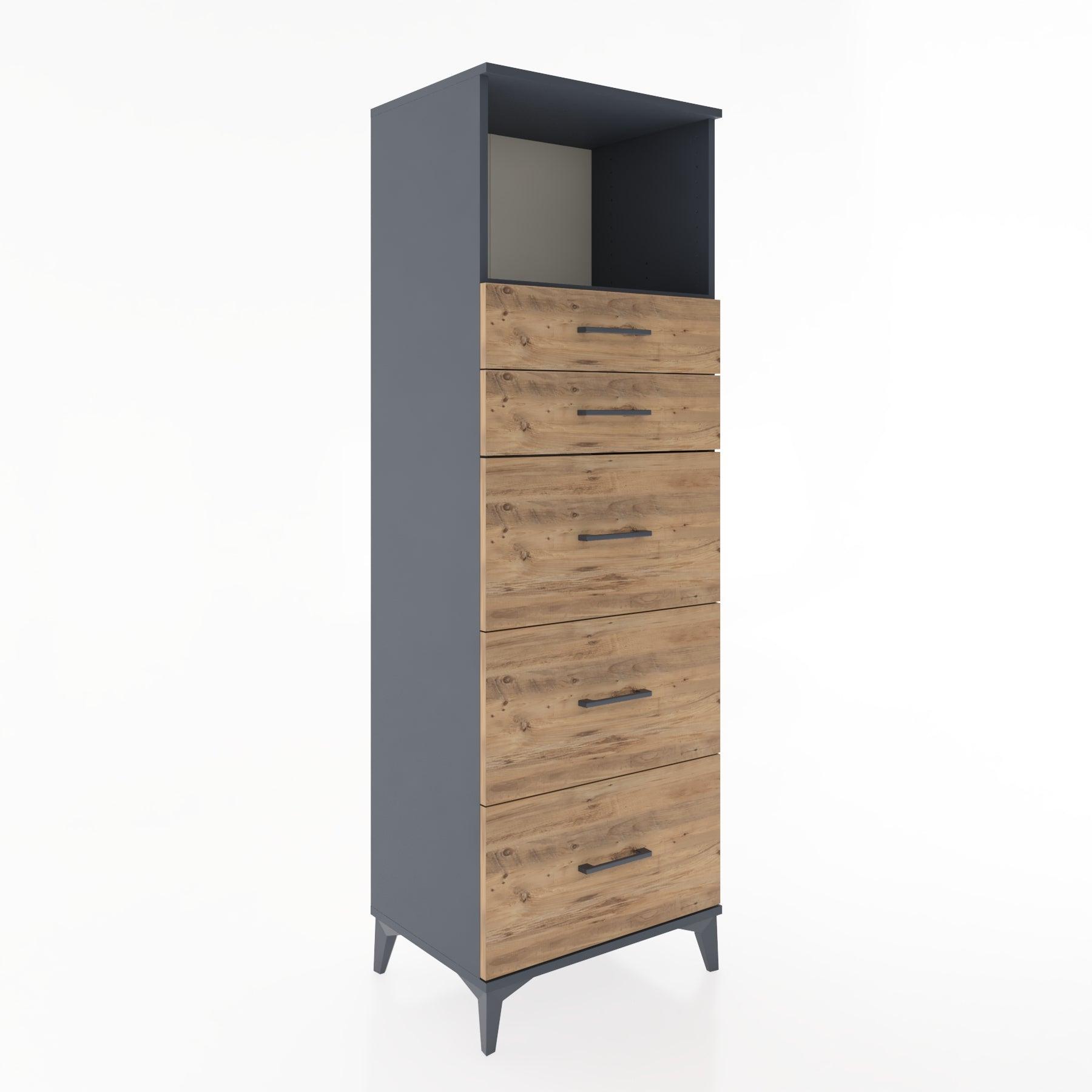 Woodntry Modüler Dolap Antrasit 60x44x170 cm Çekmeceli ve Raflı CR49-2