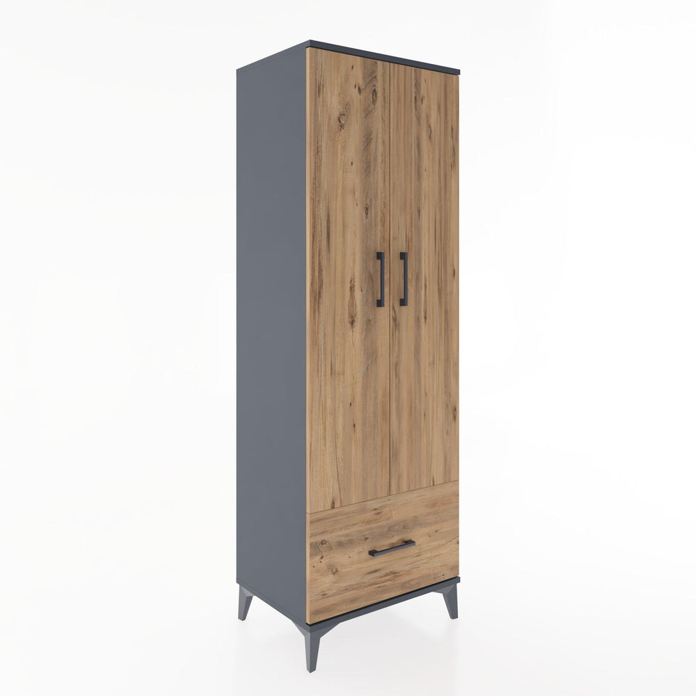 Woodntry Modüler Dolap Antrasit 60x44x170 cm Kapaklı ve Çekmeceli KC16-2