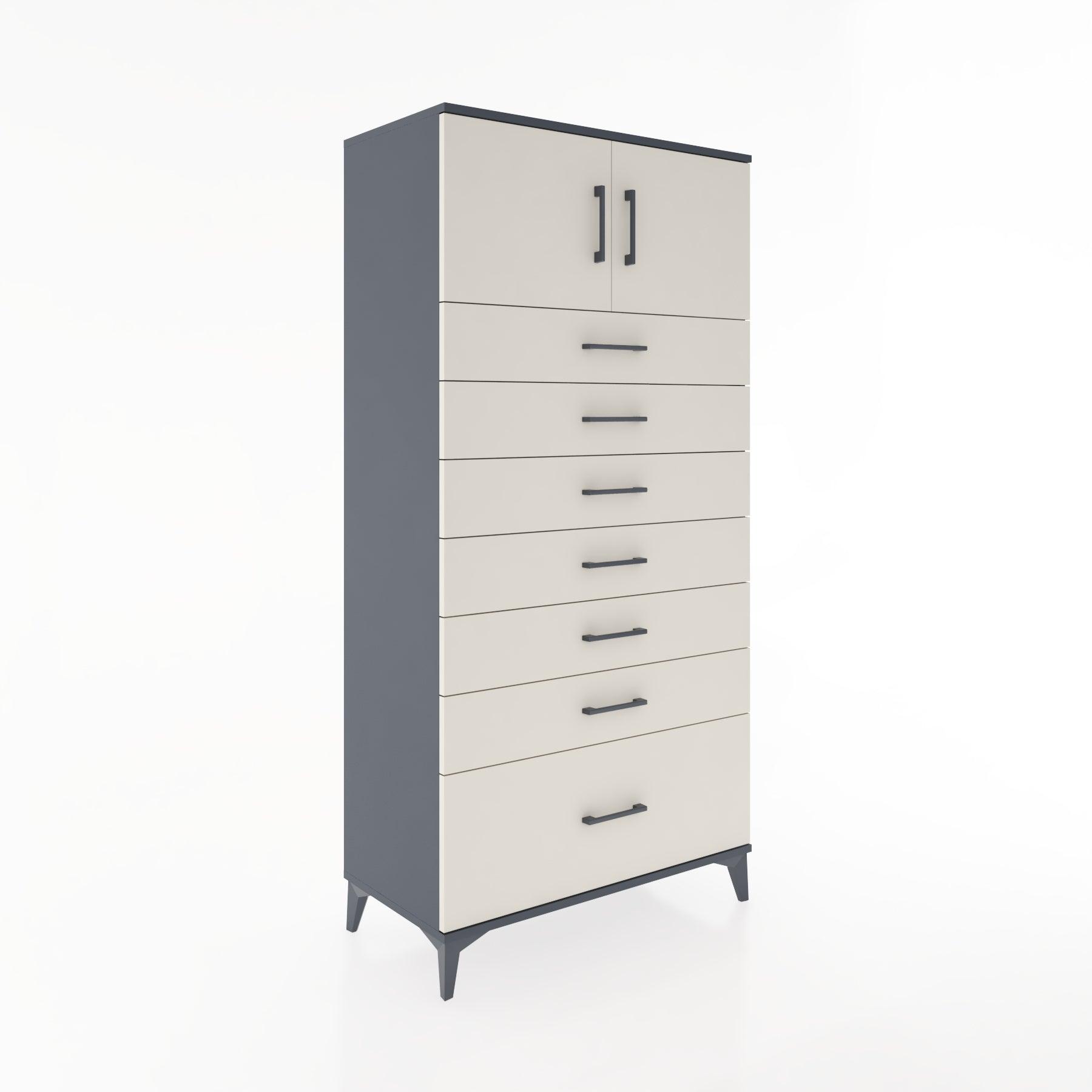 Woodntry Modüler Dolap Antrasit 88x44x170 cm Kapaklı ve Çekmeceli KC10-2