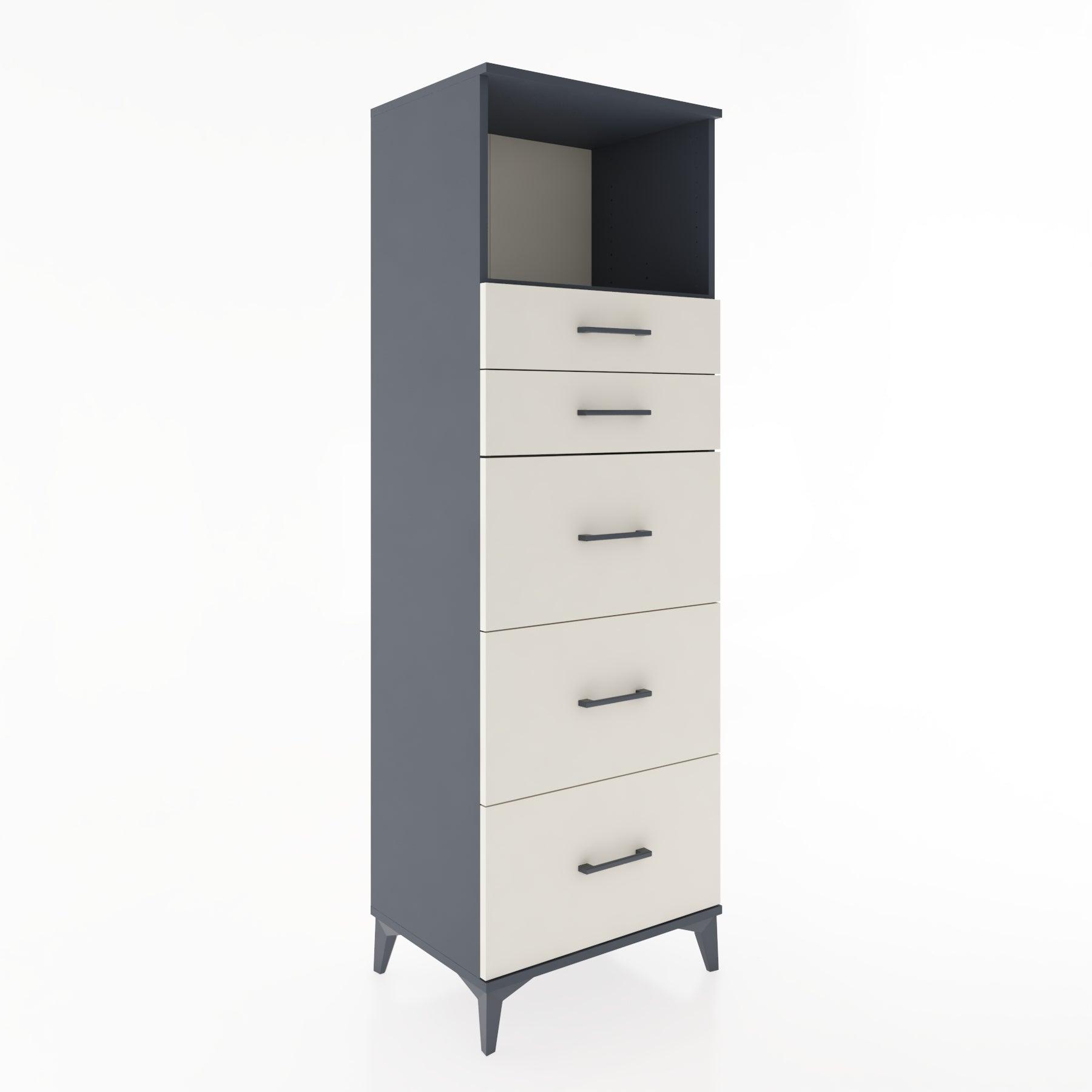 Woodntry Modüler Dolap Antrasit 60x44x170 cm Çekmeceli ve Raflı CR49-2