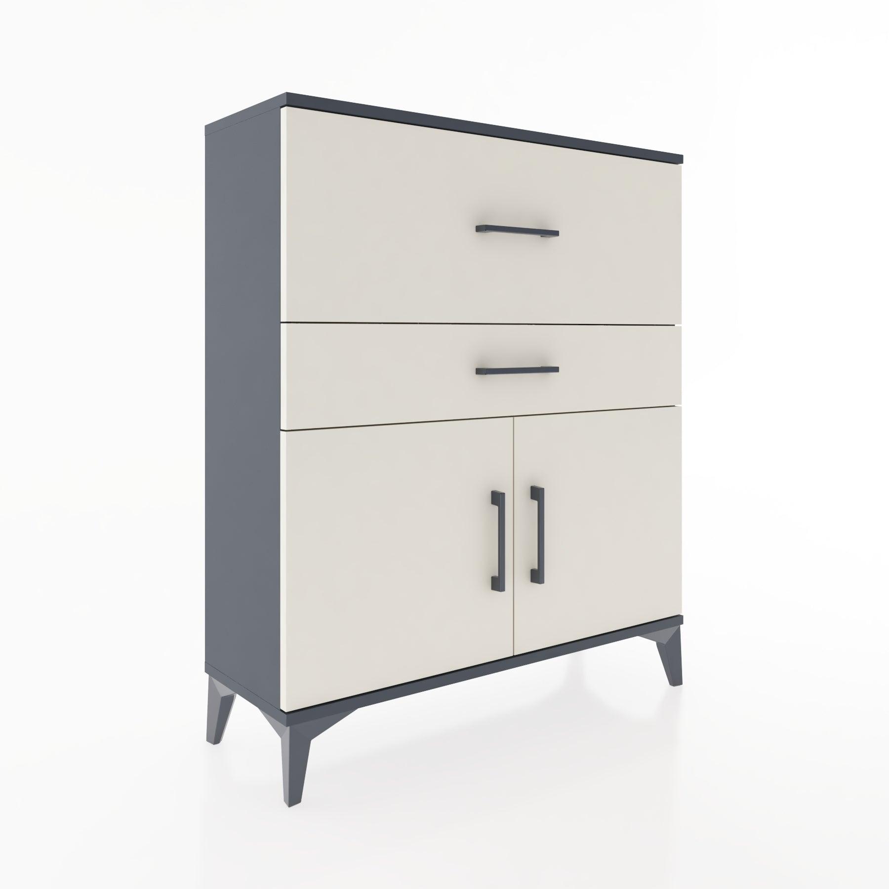 Woodntry Modüler Şifonyer Antrasit 88x30x94 cm Kapaklı ve Çekmeceli KC12-2