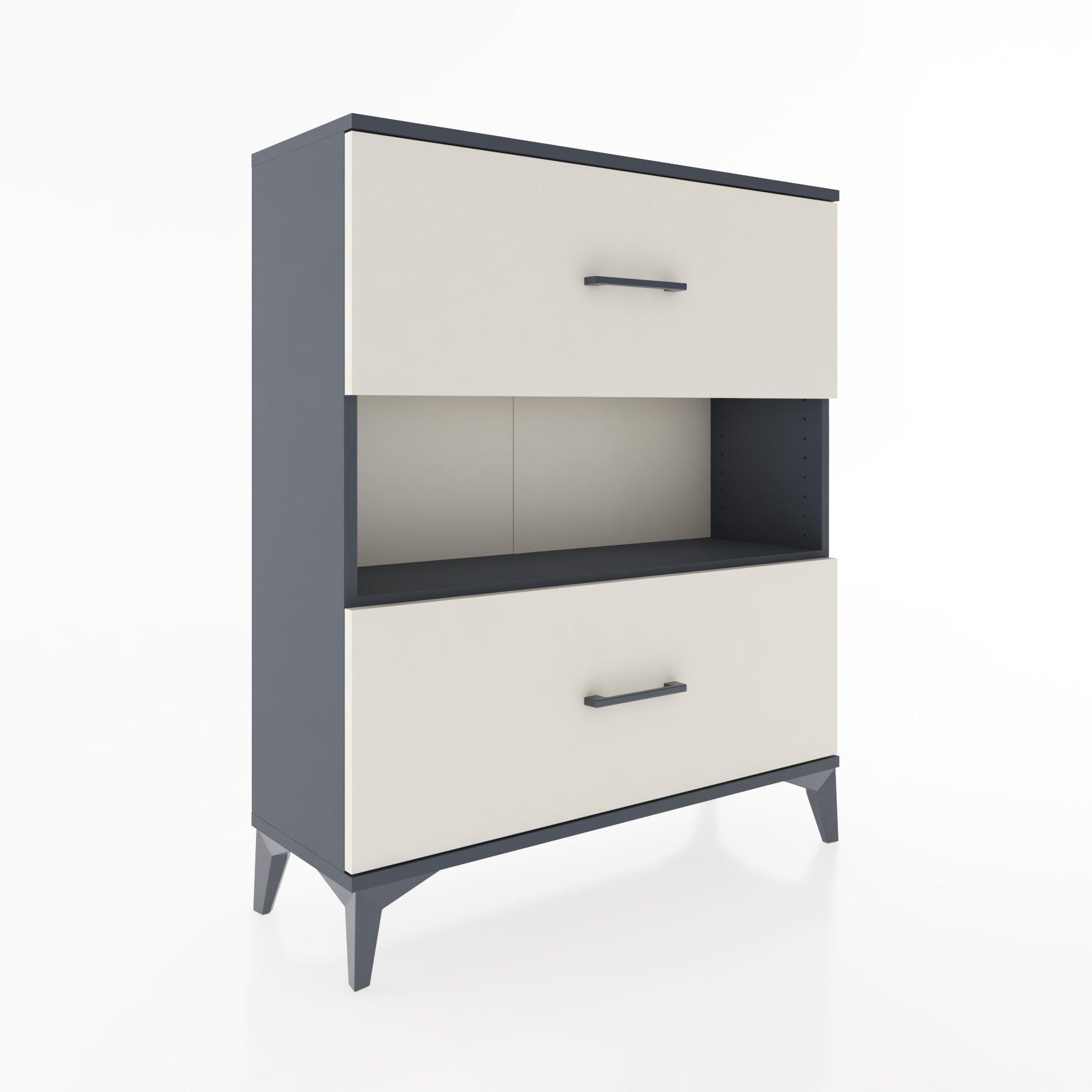 Woodntry Modüler Şifonyer Antrasit 88x30x94 cm Çekmeceli ve Raflı CR17-2
