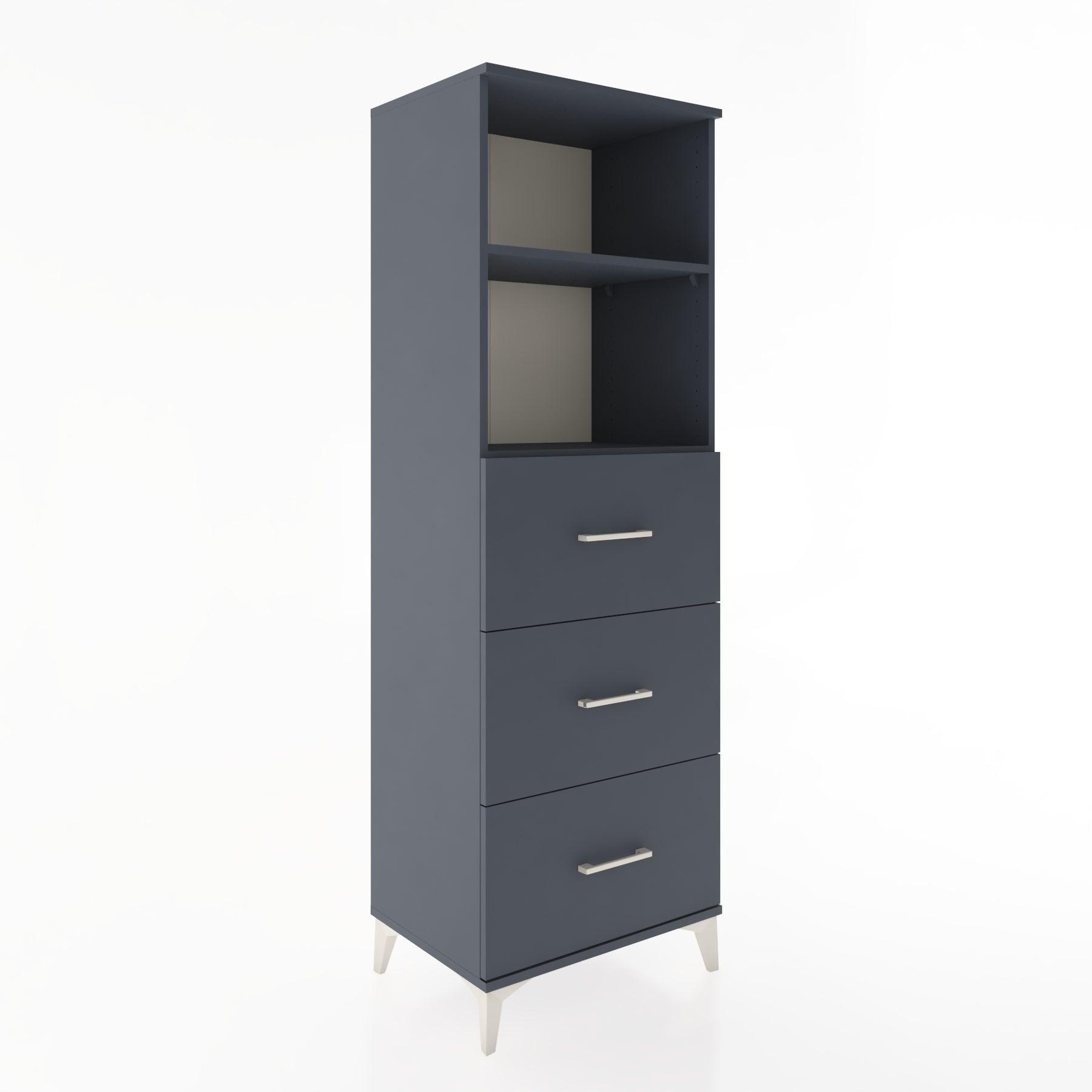 Woodntry Modüler Dolap Antrasit 60x44x170 cm Çekmeceli ve Raflı CR51-2