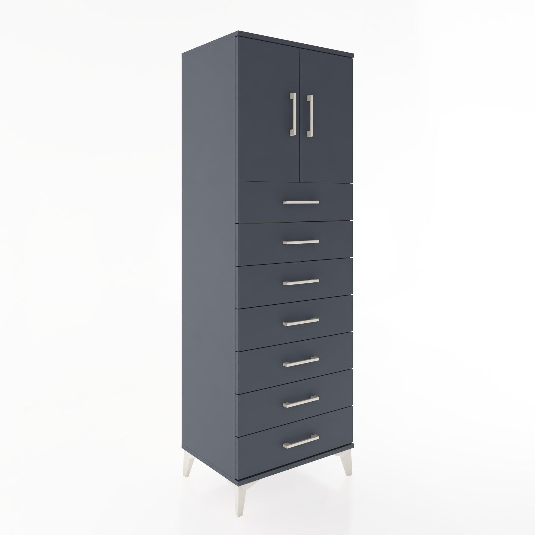 Woodntry Modüler Dolap Antrasit 60x44x170 cm Kapaklı ve Çekmeceli KC2-2