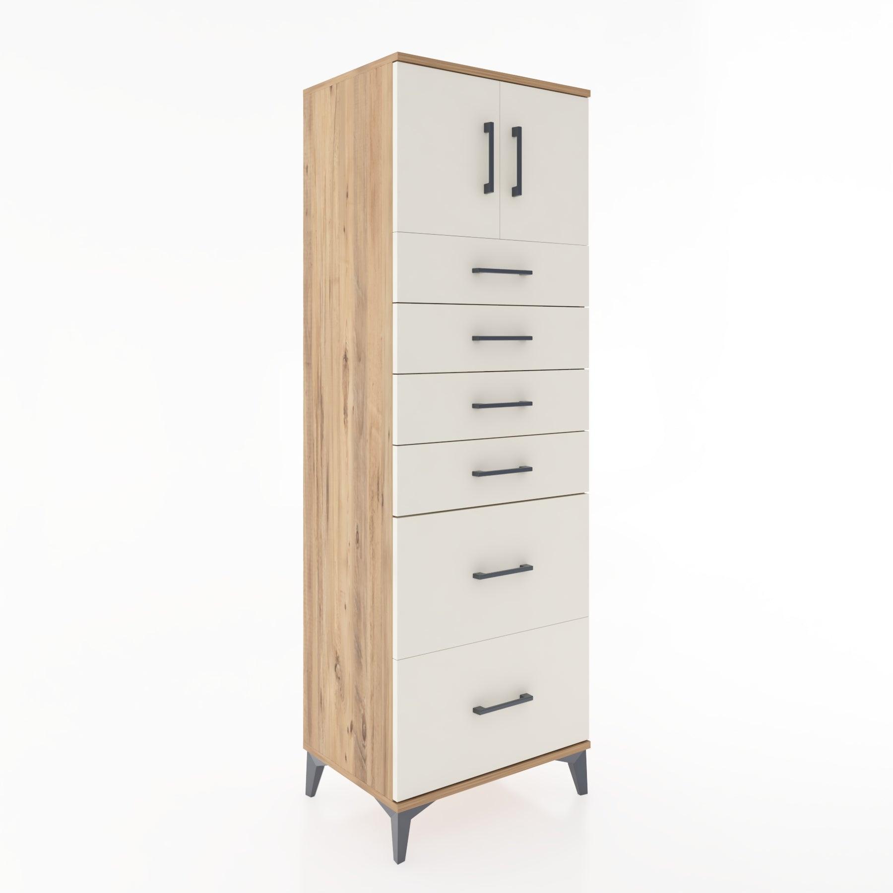 Woodntry Modüler Dolap Çam 60x44x170 cm Kapaklı ve Çekmeceli KC17-3