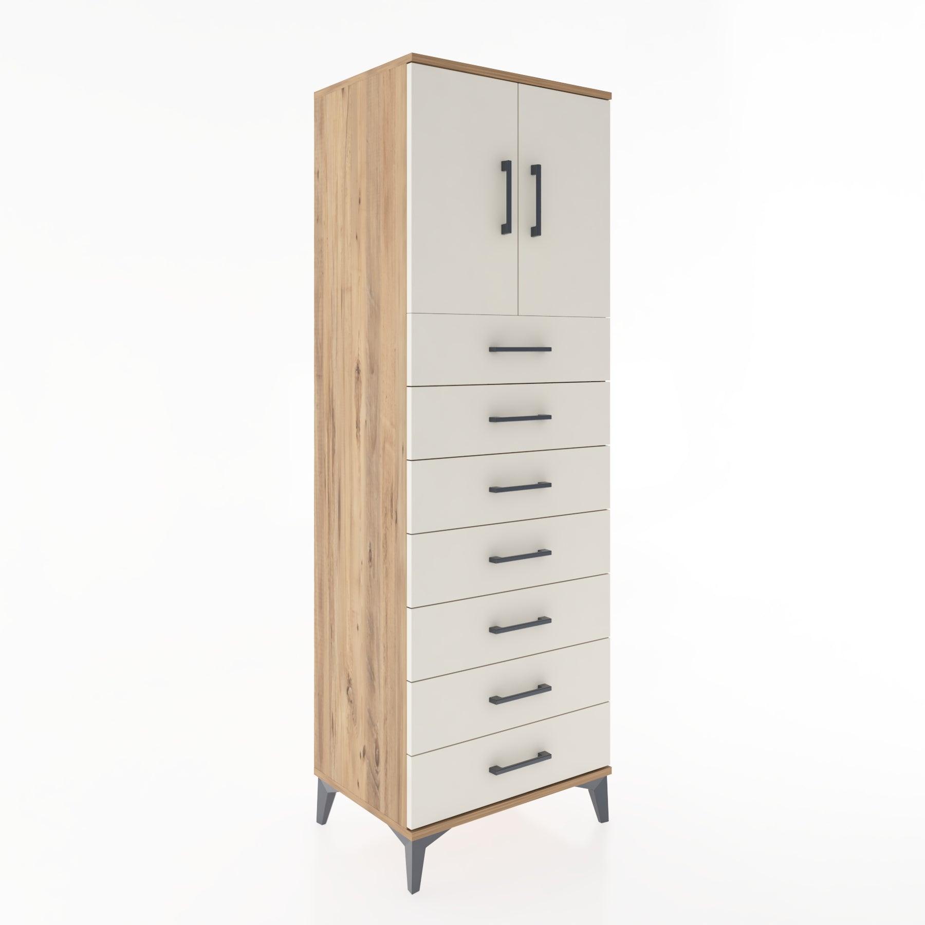 Woodntry Modüler Dolap Çam 60x44x170 cm Kapaklı ve Çekmeceli KC2-3