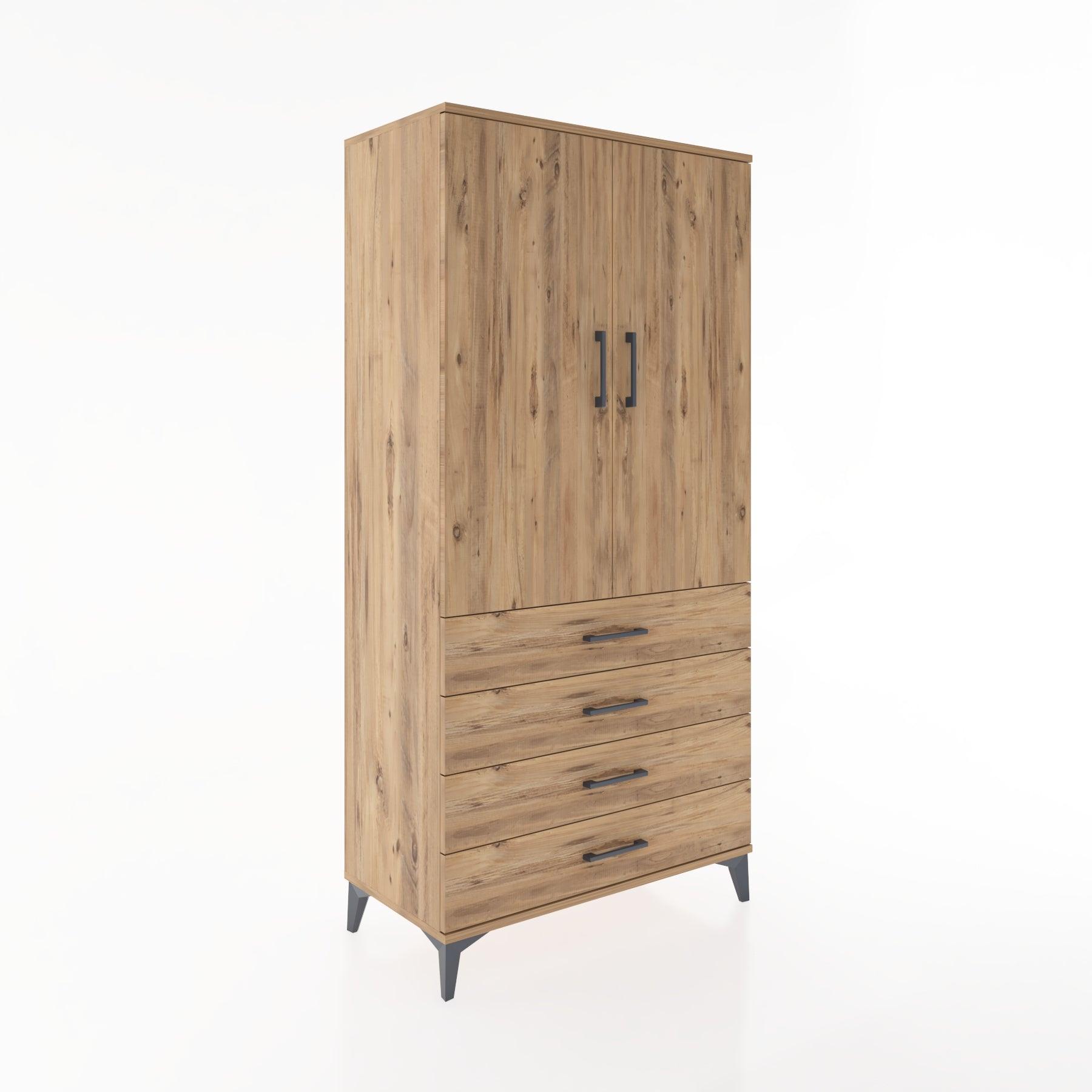 Woodntry Modüler Dolap Çam 88x44x170 cm Kapaklı ve Çekmeceli KC5-3