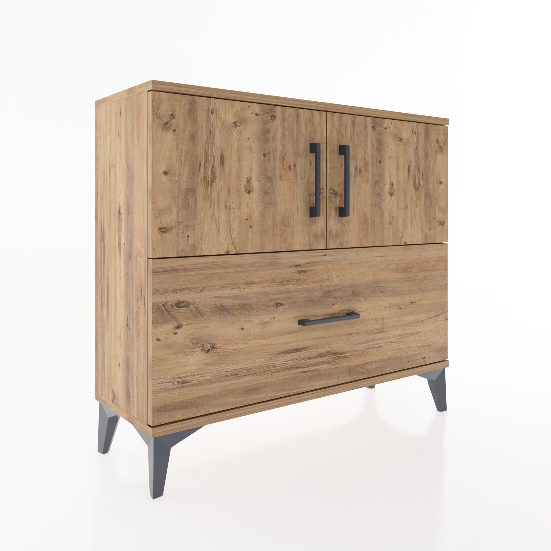 Woodntry Modüler Şifonyer Kapak ve Çekmeceli V2 88x30x68 cm Çam - Woodntry