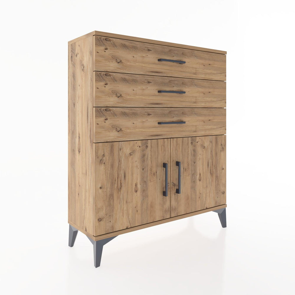 Woodntry Modüler Şifonyer Çam 88x30x94 cm Kapaklı ve Çekmeceli KC8-3