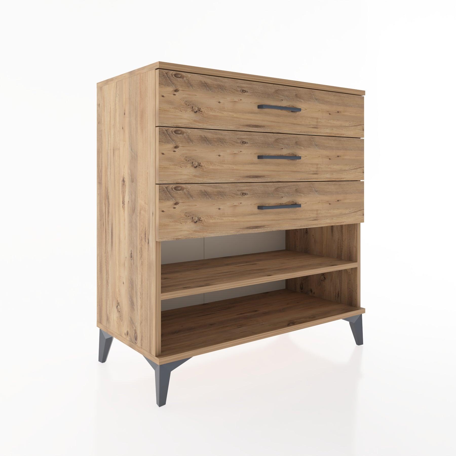 Woodntry Modüler Şifonyer Çam 88x44x84 cm Çekmeceli ve Raflı CR12-3