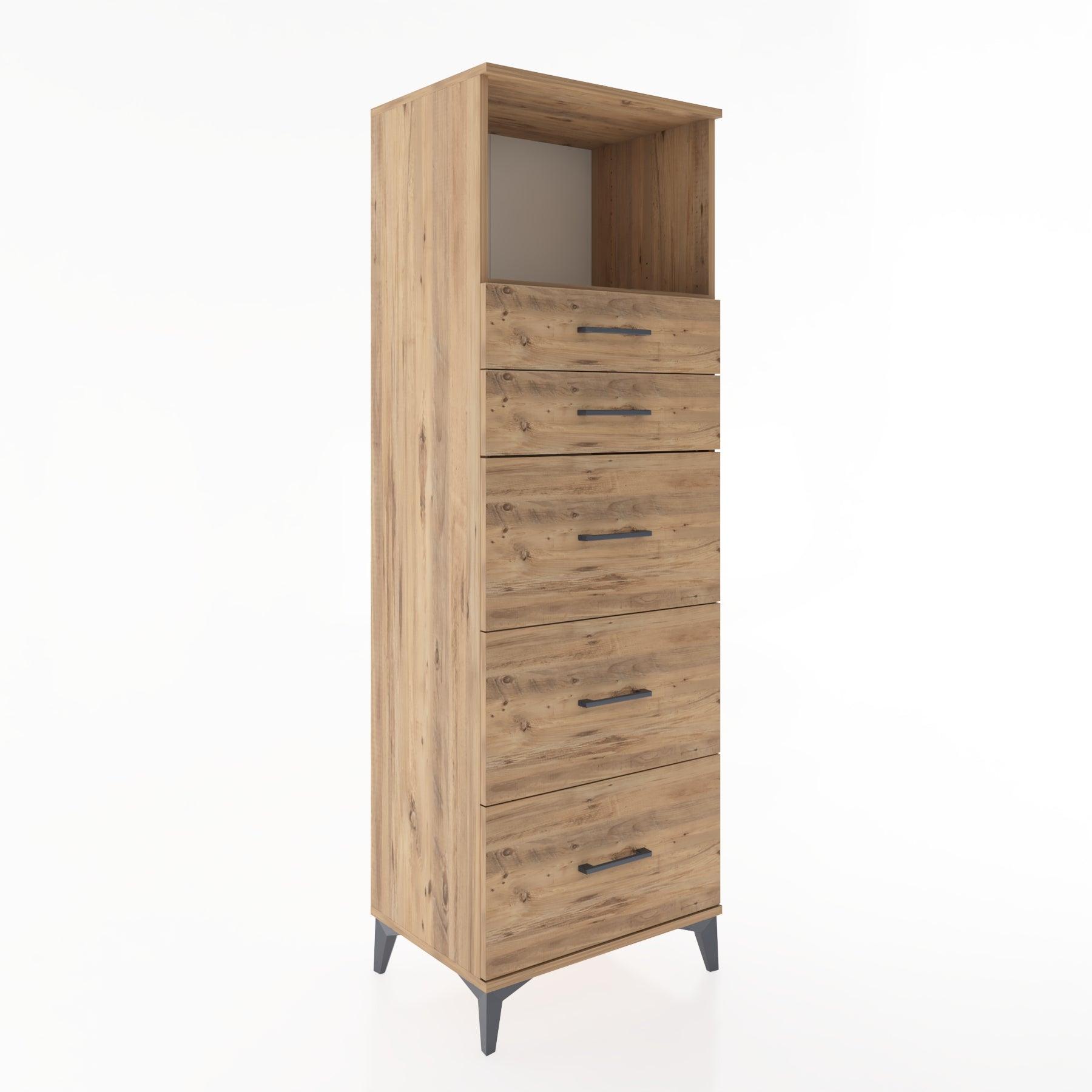 Woodntry Modüler Dolap Çam 60x44x170 cm Çekmeceli ve Raflı CR49-3