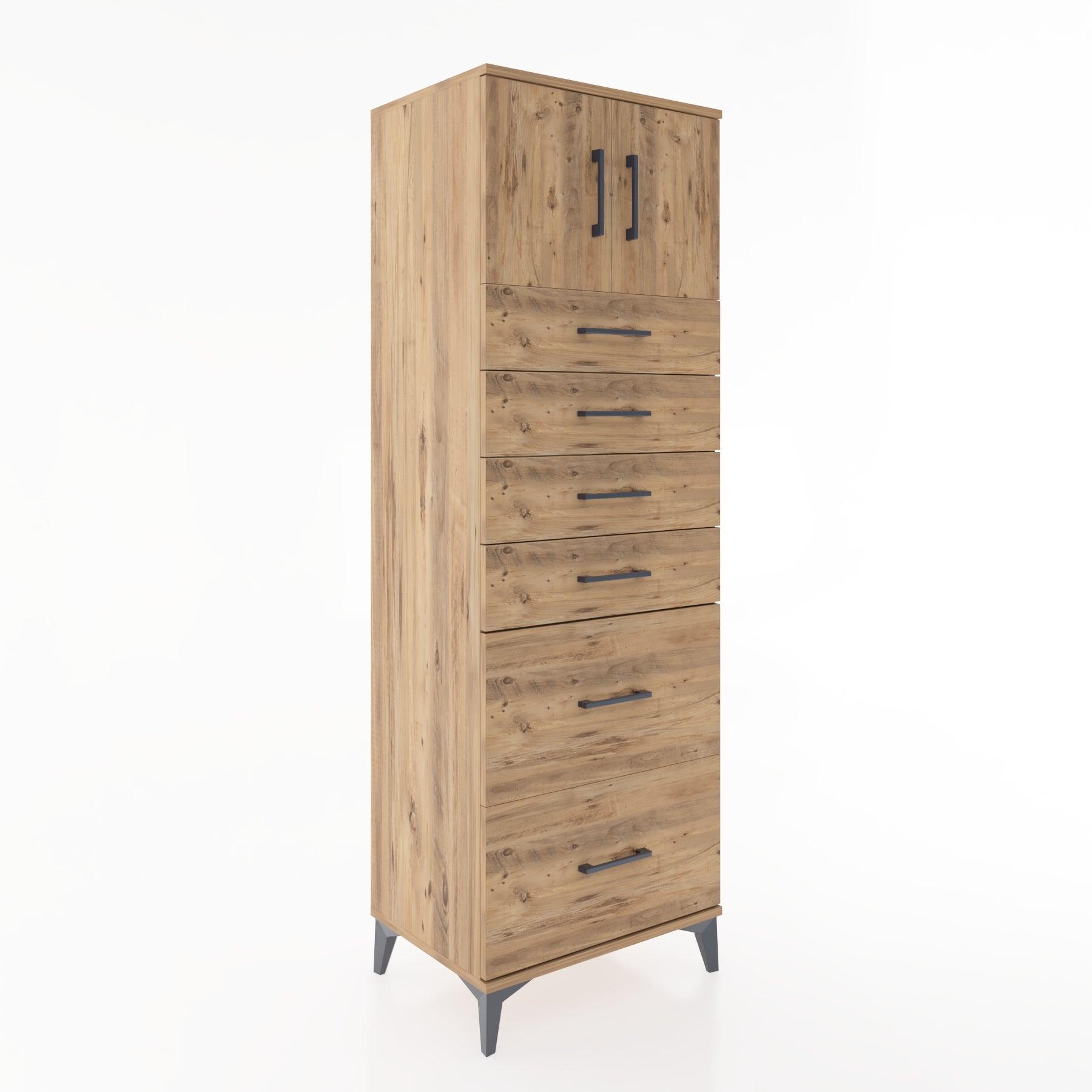 Woodntry Modüler Dolap Çam 60x44x170 cm Kapaklı ve Çekmeceli KC17-3