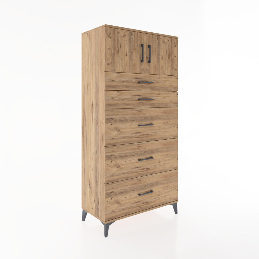 Woodntry Modüler Dolap Çam 88x44x170 cm Kapaklı ve Çekmeceli KC22-3