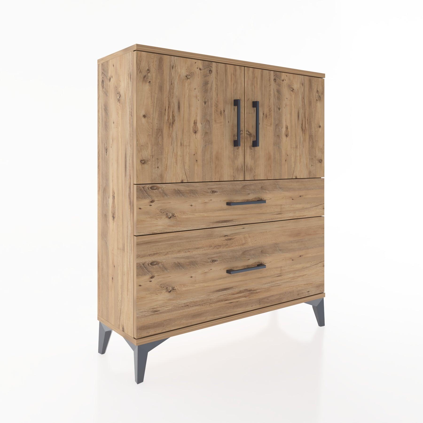 Woodntry Modüler Şifonyer Çam 88x30x94 cm Kapaklı ve Çekmeceli KC11-3