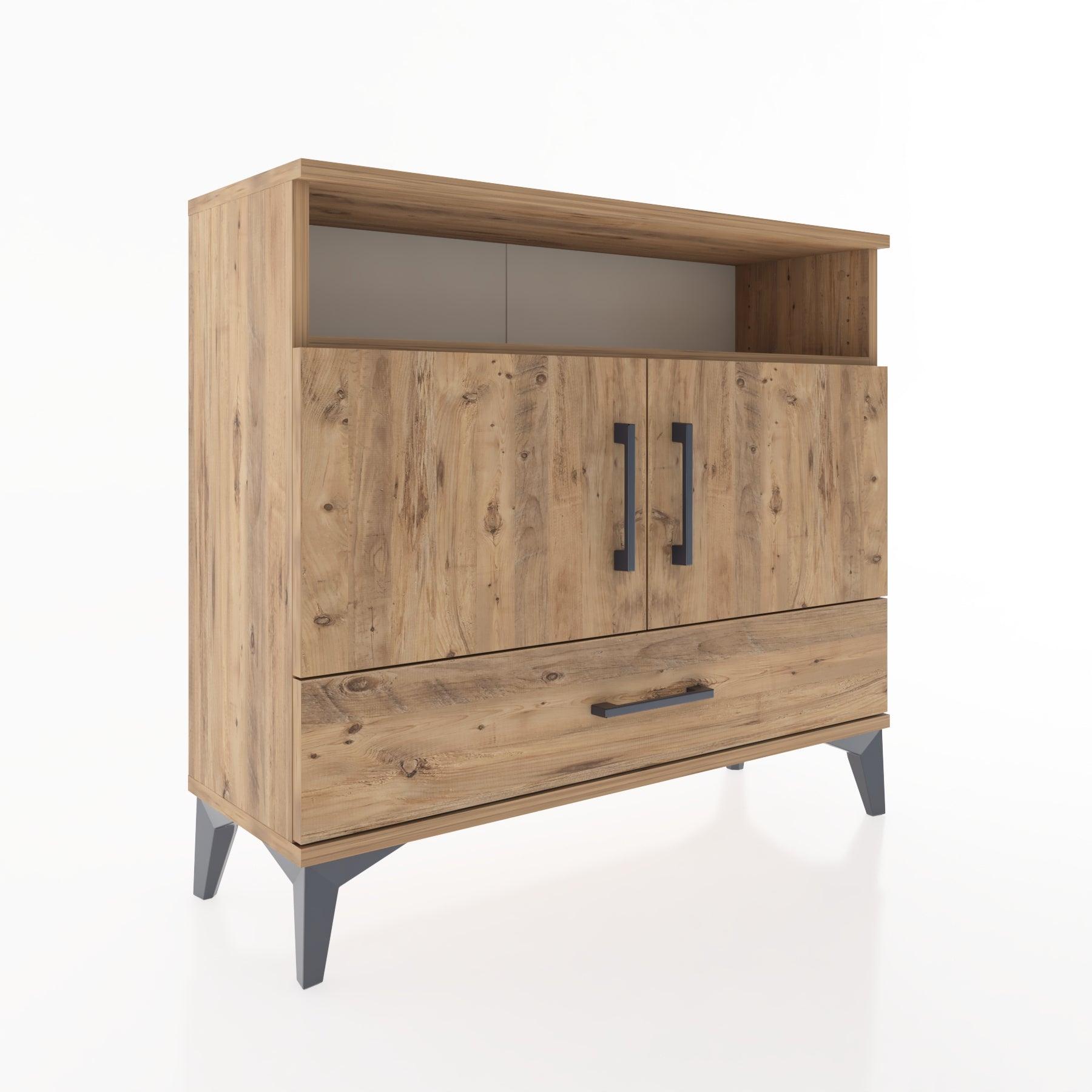 Woodntry Modüler Şifonyer Raf Kapak Çekmeceli 88x30x68 cm Çam - Woodntry