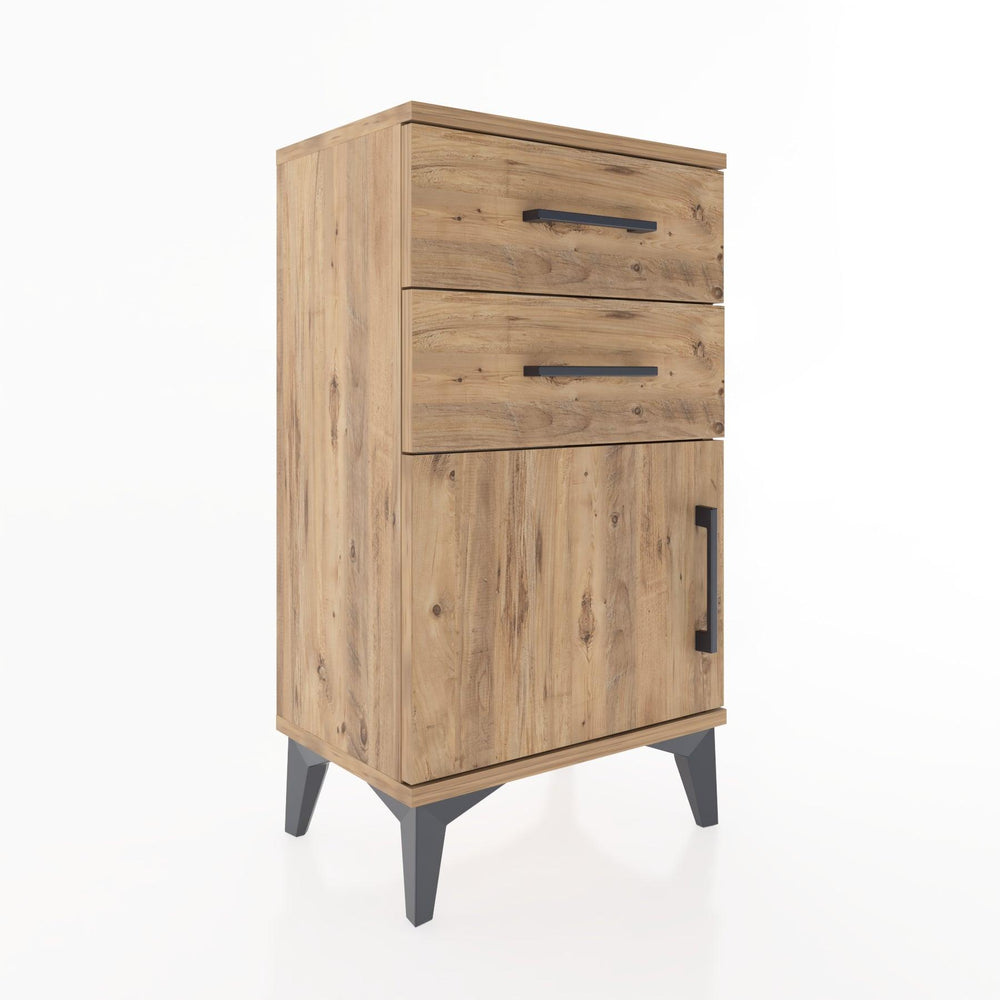 Woodntry Modüler Komodin İki Çekmece ve Kapaklı 44x30x68 cm Çam - Woodntry