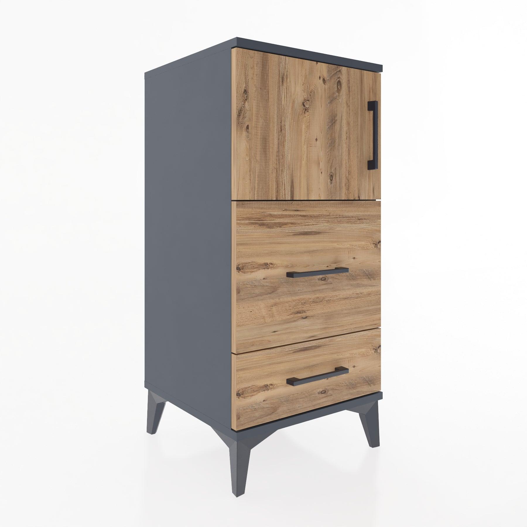 Woodntry Modular Nightstand Anthracite 44x44x84 cm with Cover and Drawer KC46-2