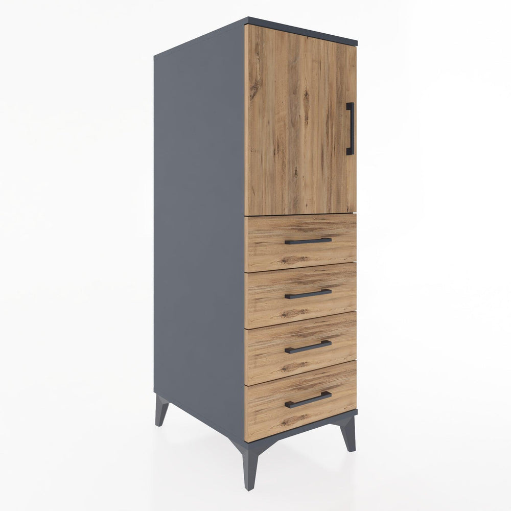 Woodntry Modüler Dolap Antrasit 44x30x122 cm Kapaklı ve Çekmeceli KC53-2