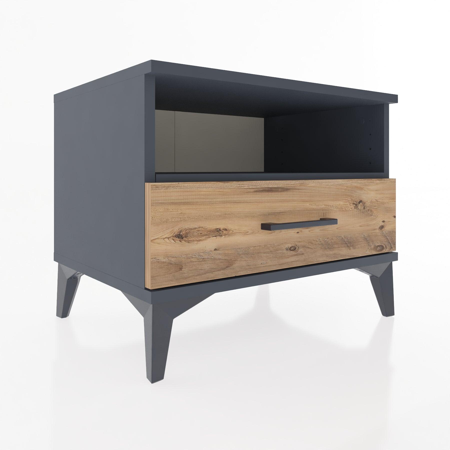 Woodntry Modular Nightstand Anthracite 60x44x68 cm with Drawer and Shelf CR4-2